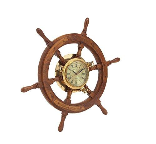 Deco 79 Deco 79 Wood Brass Shipolystonewheel Clock a Perfect Nautical Wall Decor