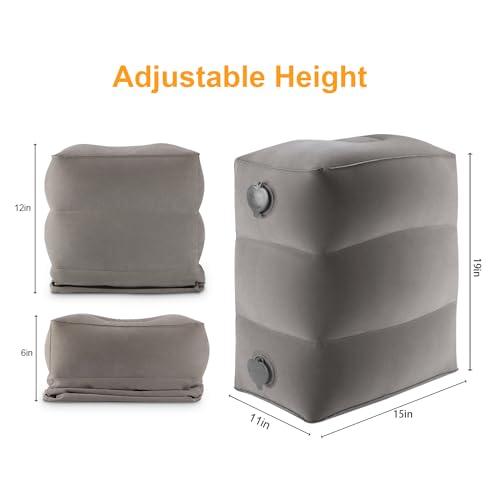 Maliton Inflatable Travel Foot Rest Pillow, Kids Airplane Bed, Adjustable Height Leg Pillow for Air Travel, Make a Flat Bed for Kids and Toddlers, Great for Airplane, Train, carGrey, 1 Pack