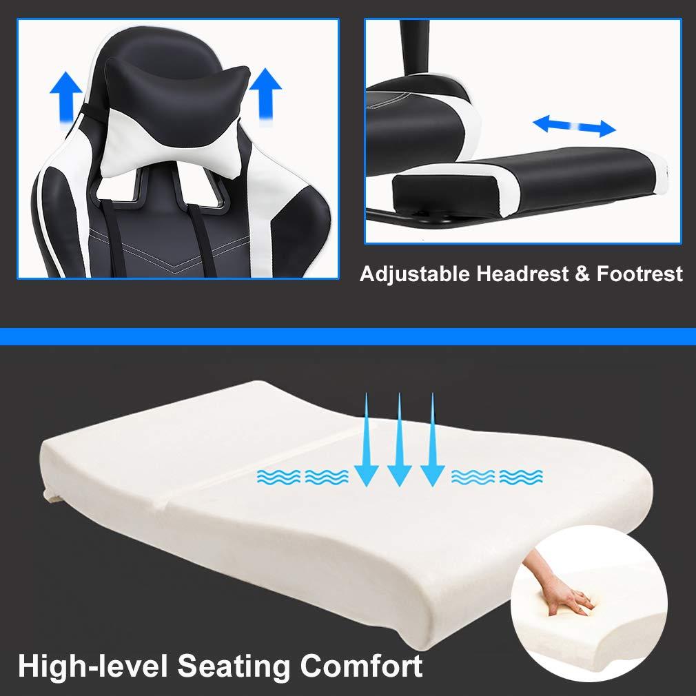 BestOffice PC Gaming Chair Office Chair Ergonomic Massage PU Leather Recliner Computer Chair with Lumbar Support Rolling Swivel Task Chair for Adults, White