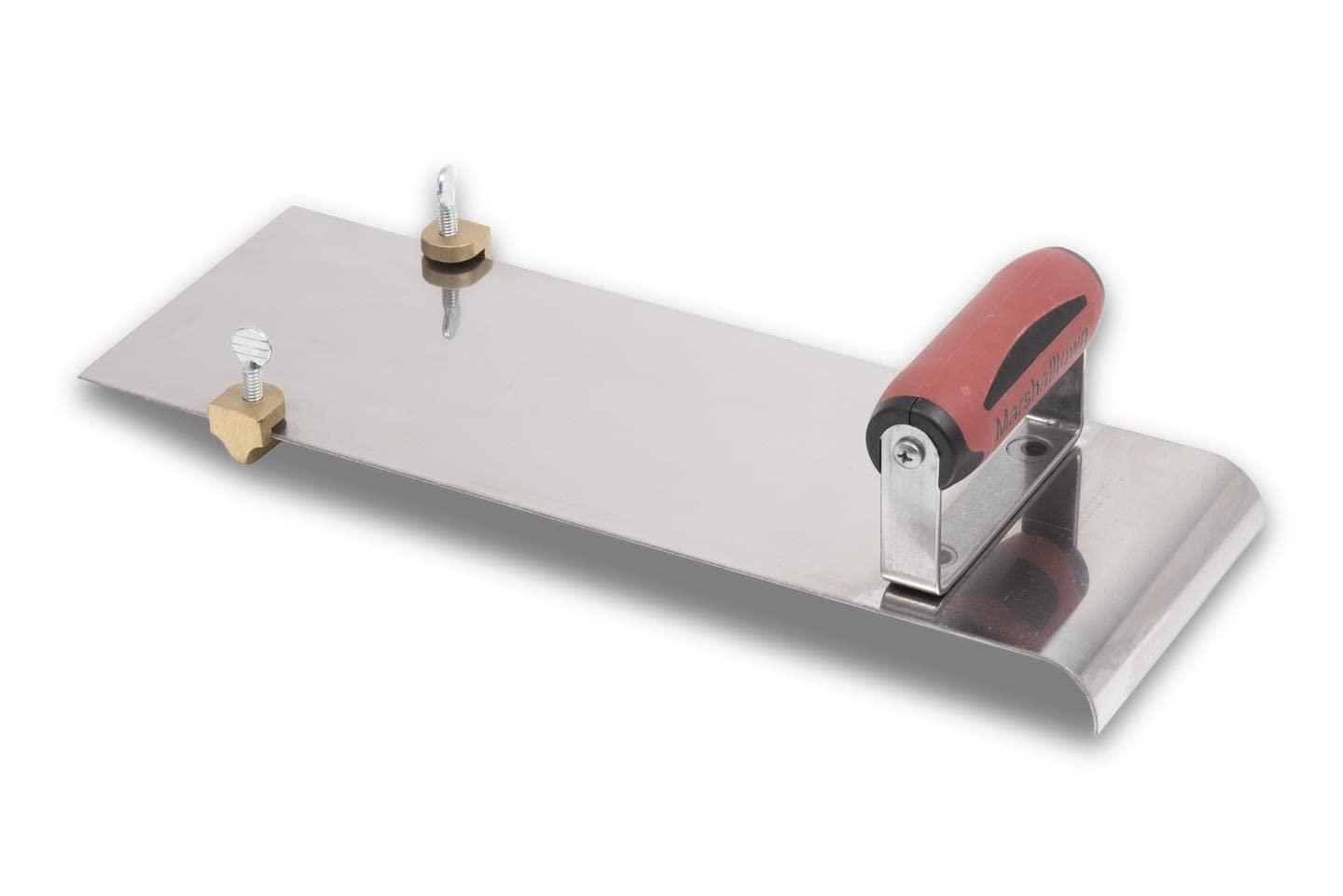 Marshalltown MARSHALLTOWN Stainless Steel Hand Edger with Adjustable Groover, Concrete, Curved, 14 Inch by 5 Inch, 1/2 Inch Edger Radius, 1/2 Inch Bit Depth, DuraSoft Handle, Made in the USA, 3489D