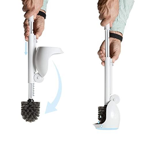 ELYPRO ELYPRO Drip-Free Toilet Brush with Holder - Hygienic White Bathroom Bowl Cleaner, Portable Scrubber with Unique No-Drip Caddy, Ideal for Home, RV, Boat