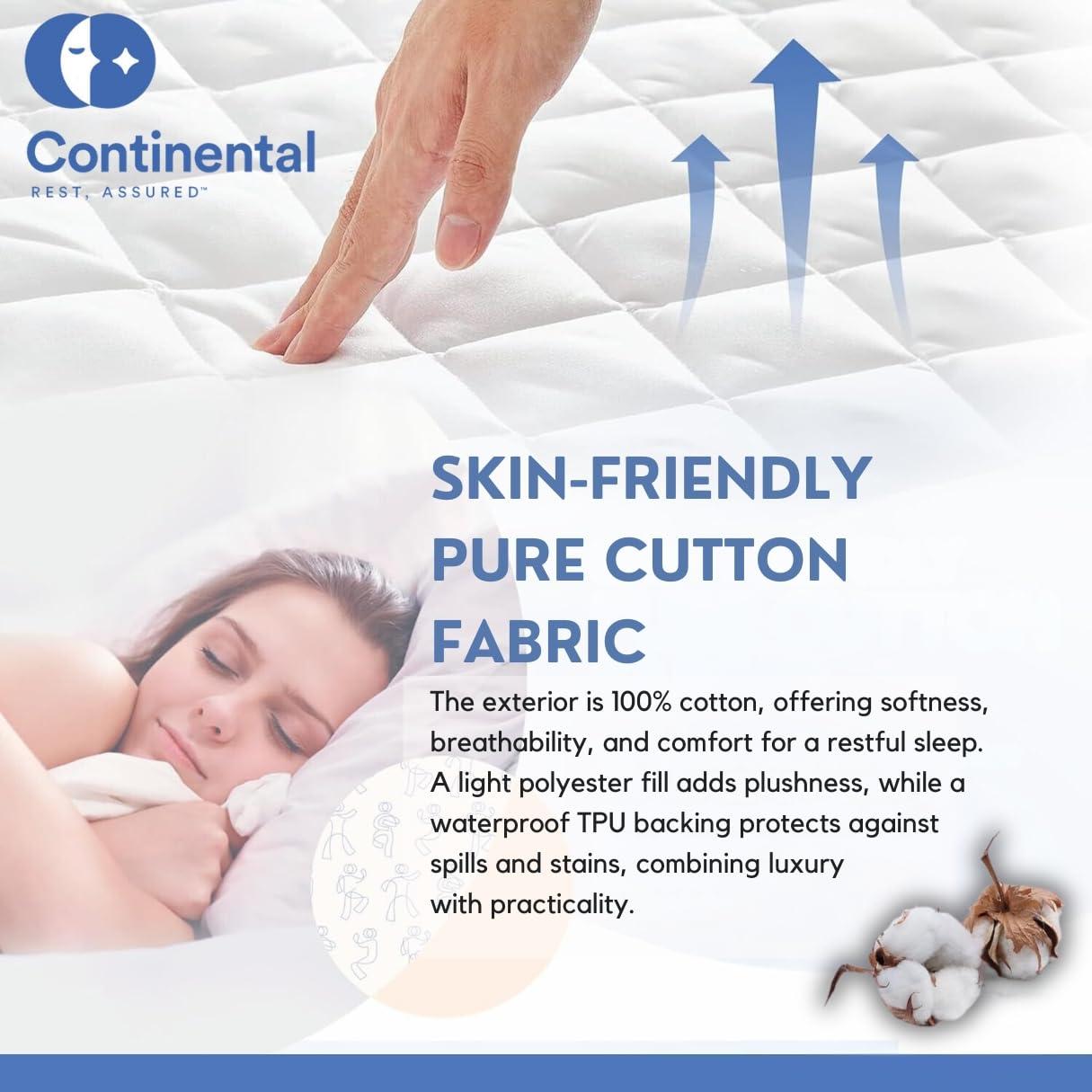 Continental Bedding Continental Bedding Queen Size Waterproof Mattress Protector Sheet- Quilted Fitted Mattress Cover - Premium Cotton Mattress Bed Pad Topper Up to 18 Inches Deep - Machine Washable - 300 Thread Count