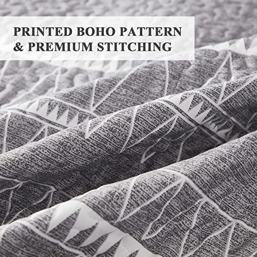 Andency Andency Grey Quilt Set Oversized King (118x120 Inch), 3 Pieces(1 Striped Triangle Printed Quilt and 2 Pillowcases), Bohemian Summer Lightweight Reversible Microfiber Bedspread Coverlet Sets