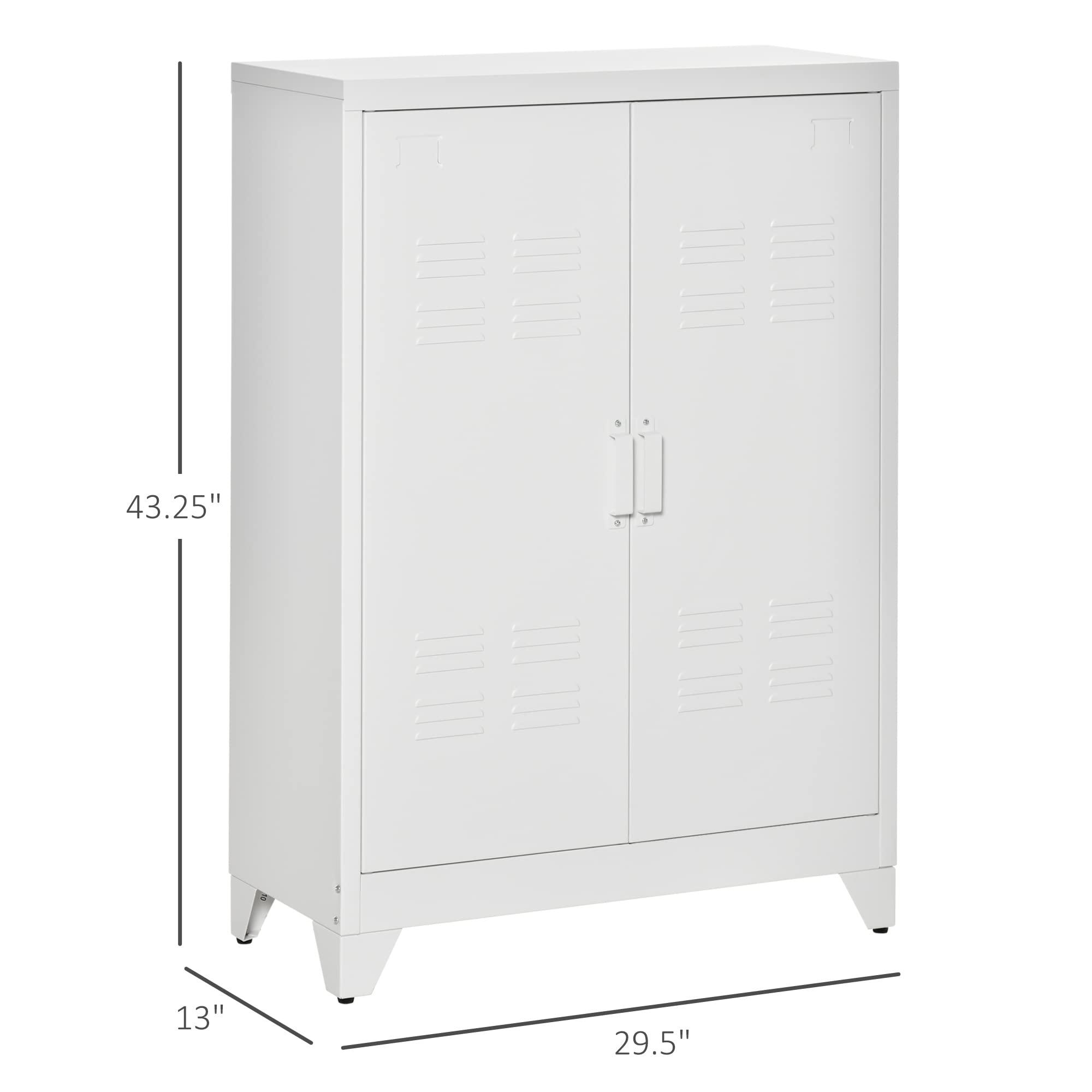 HOMCOM HOMCOM Industrial Storage Cabinet, Steel Garage Cabinet with Double Doors and Adjustable Shelves, White