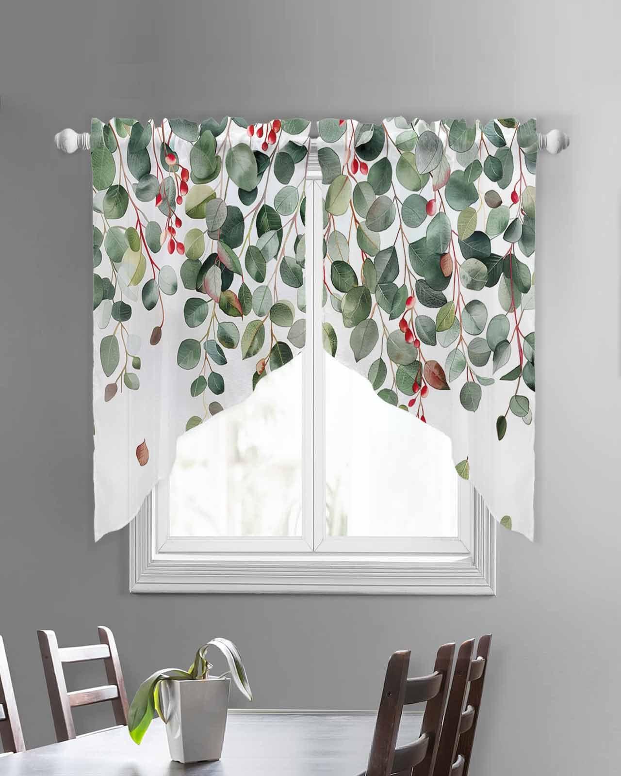 Falaniique Eucalyptus Sage Swag Curtains 36 Inch Length 2 Panels Set,Semi-Sheer Half Small Kitchen Cafe Window Curtain Drapes Rod Pocket Bathroom Valance Rustic Chic Greenery Plant Spring Summer 56" Wx36 L