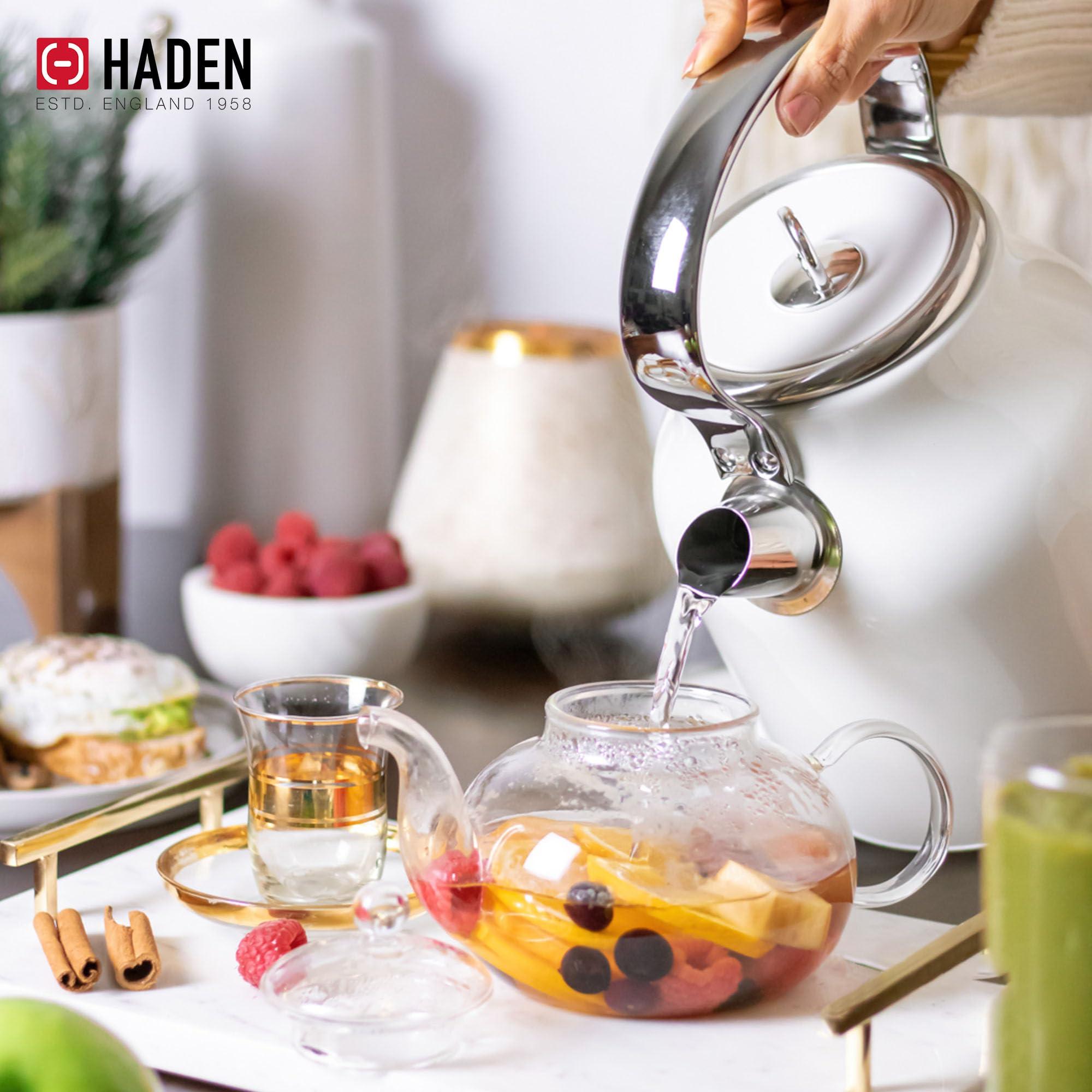 HADEN Haden Heritage 1.7 Liter Stainless Steel Body Retro Electric Tea Kettle with 2 Slice Wide Slot Stainless Steel Bread Toaster, White