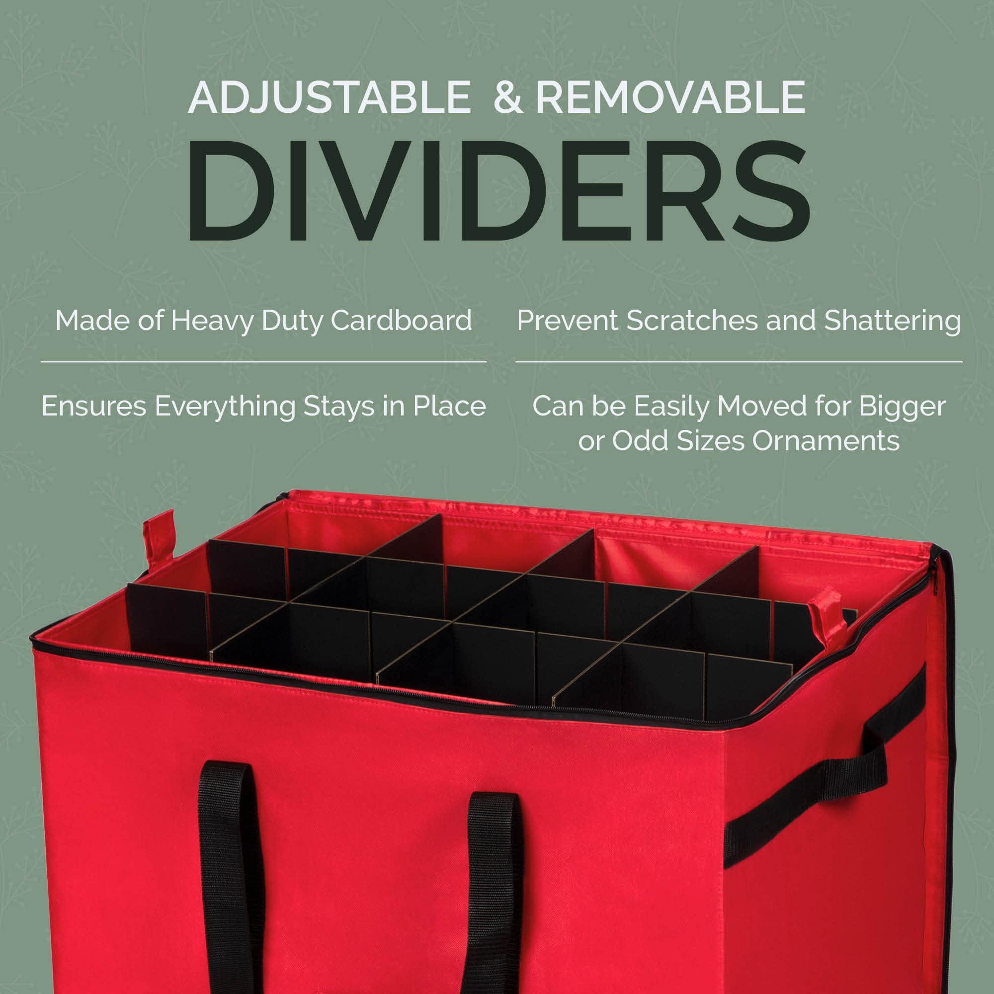 HOLDN STORAGE Christmas Extra Large Ornament Storage Container - Box Stores Up to 48 6 Ornaments With 4 Individual Trays -Heavy Duty 600D Tear Resistant Material, Zippered, Adjustable Dividers.