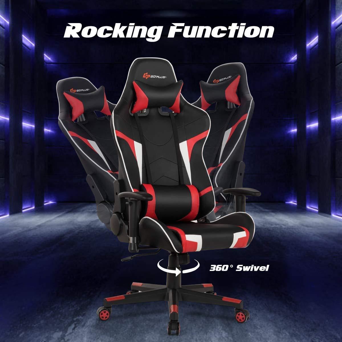 Goplus Goplus Gaming Chair, Massage Office Chair Computer Gaming Racing Chair, High Back PU Leather Adjustable Arms Headrest Ergonomic Reclining Game Chair, Rolling Swivel Executive Chair