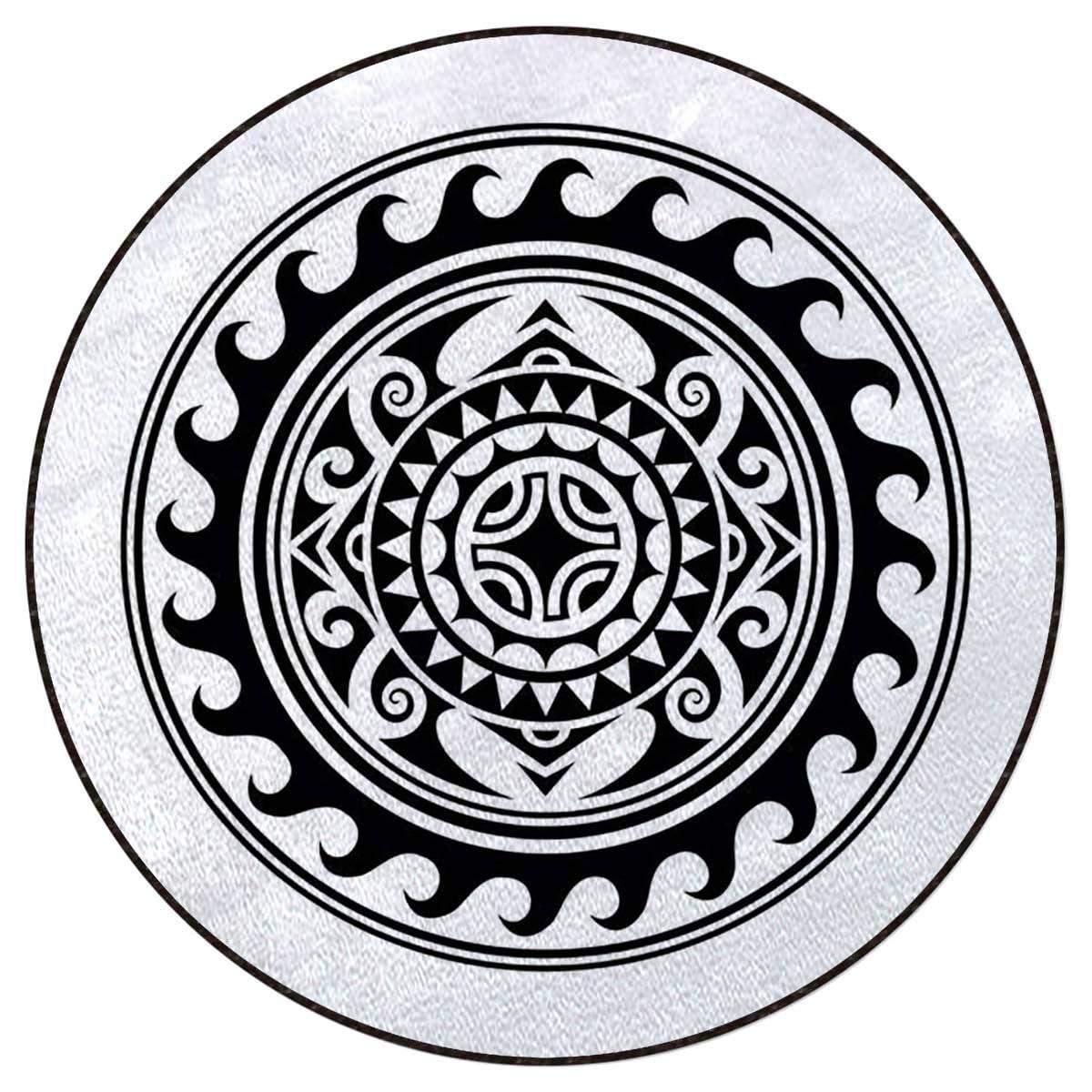 MQAUZK Black White Round Rug,Circle Rug,Farmhouse Distressed Non Slip Area Rug, Round Rugs for Living Room, Kitchen, Bedroom, Bathroom, Early Renaissance Artsy Modern Design Diameter 35.4 in