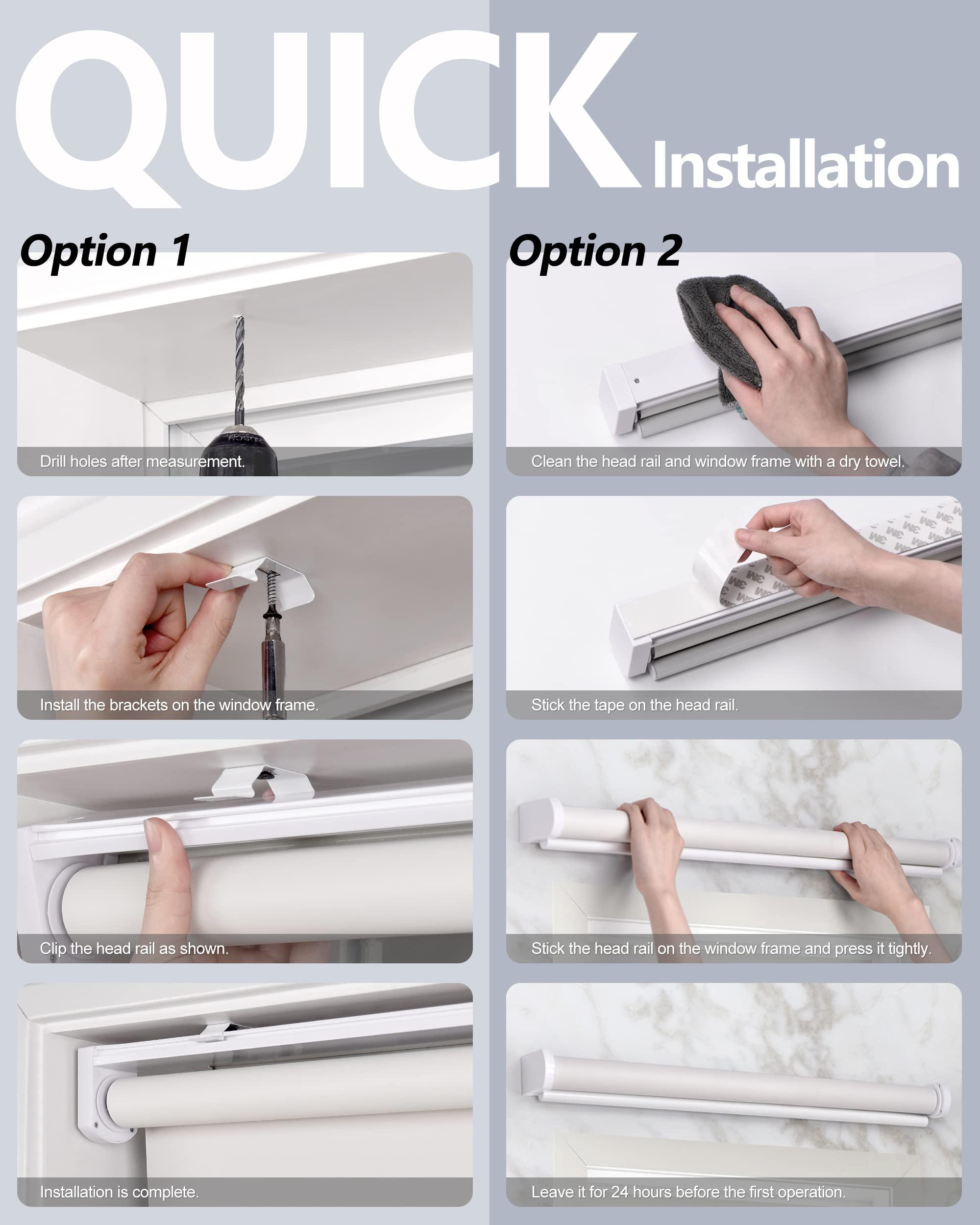 LazBlinds LazBlinds No Tools No Drill Cordless Roller Shades, 100% Blackout Roller Blinds for Windows, Thermal Insulated UV Protection Waterproof Roll Up Window Blinds and Shades, 31'' W x 48'' H, White