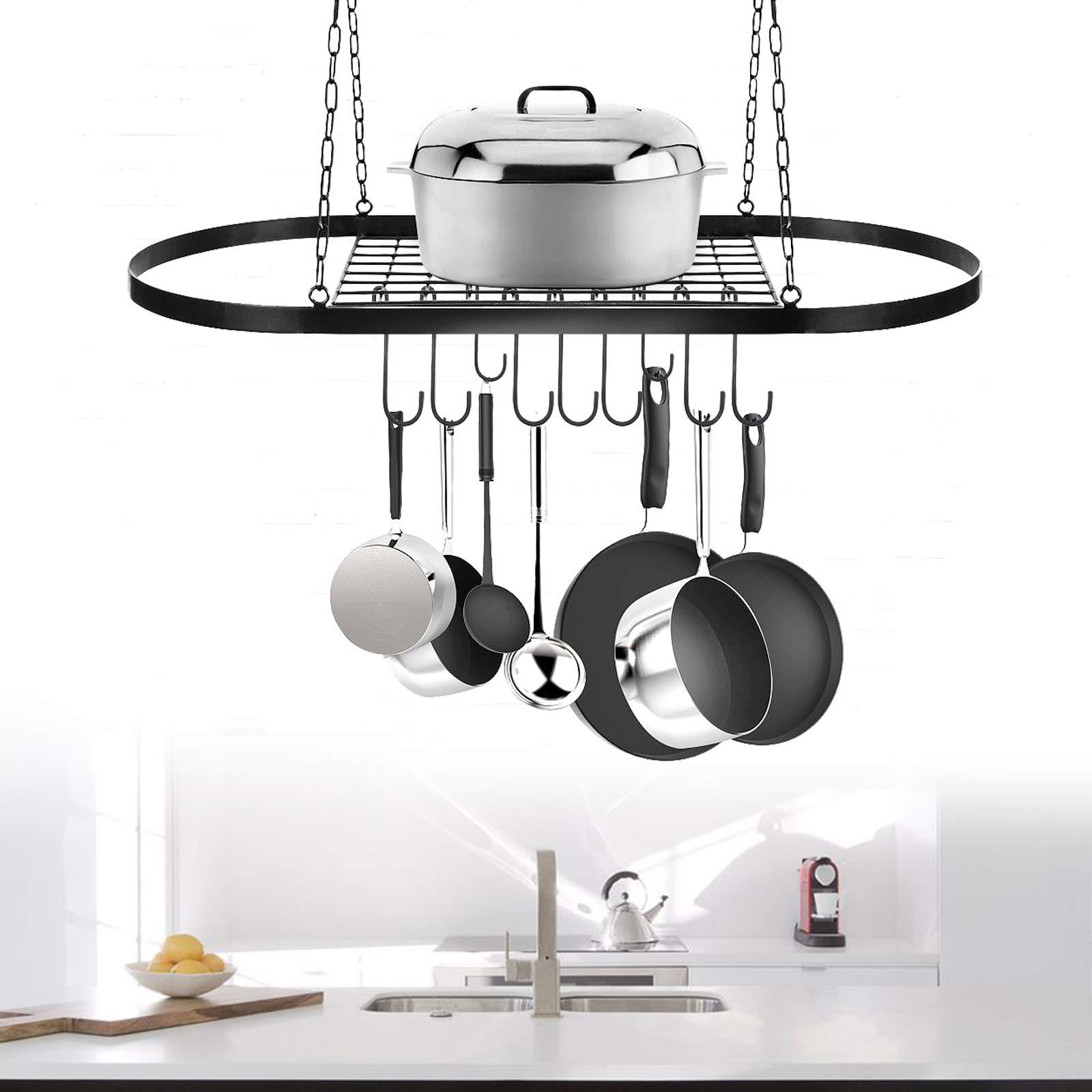 YIYIBYUS YIYIBYUS Square Grid Wall Mount Pot Rack,Ceiling Mount Grid Pot Pan Rack,Kitchen Cookware Hanging Organizer for Kitchen Storage and Organization, Iron Material(Black)