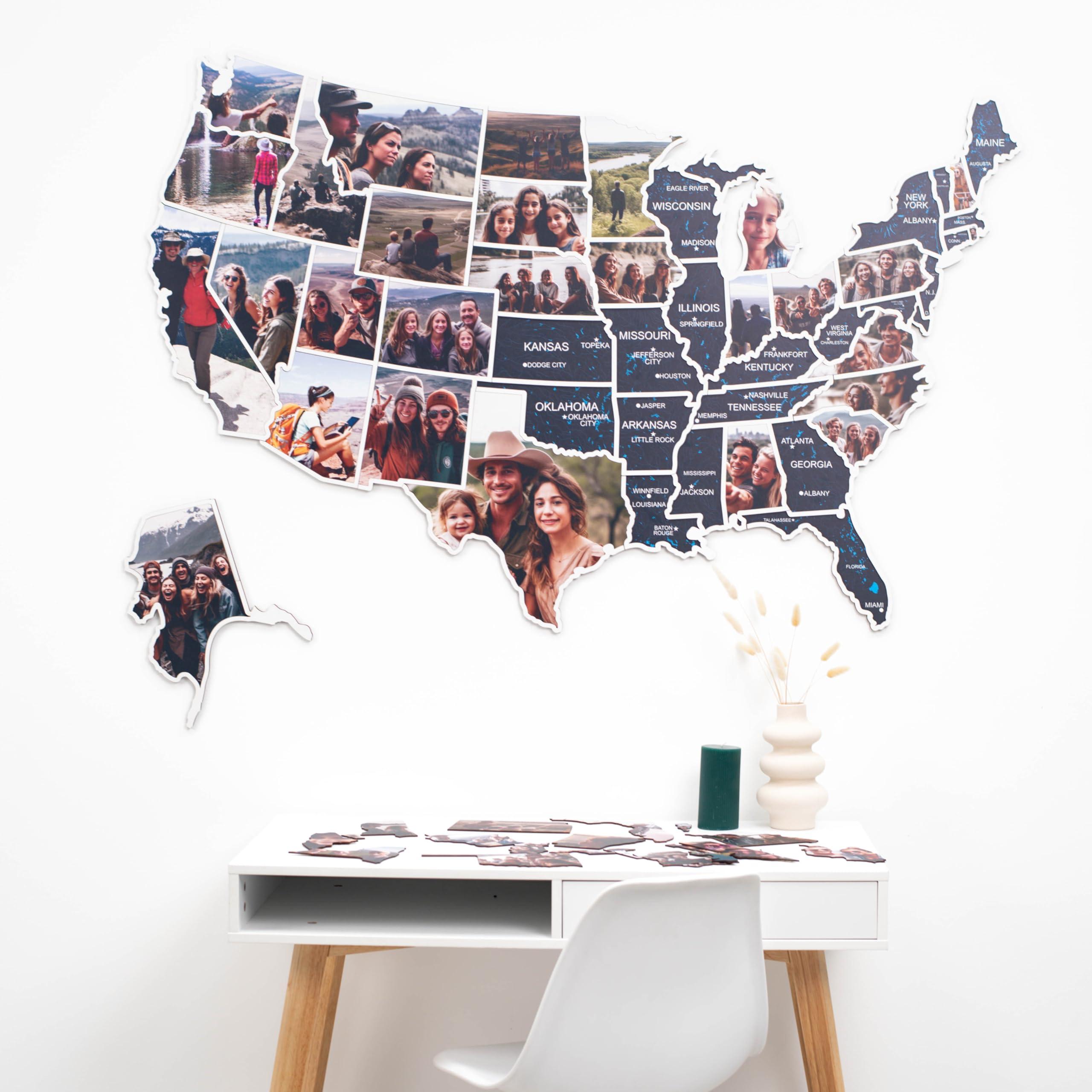 Enjoy The Wood ENJOY THE WOOD Mark Your Travels USA Photo Map - 50 States Travel Map Places I've Been Map Visited Places - US States Map Travel Tracker - Wood Wall Art For Home & Kitchen or Office (Midnight)