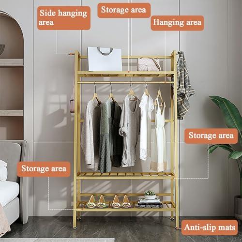 HomeLoft Basics Heavy Duty Clothes Rails for Bedroom, Costoffs Freestanding Coat Rack for Small Spaces, Coat Stand for Bedroom(Gold-Third Floor,150 * 38 * 170cm)