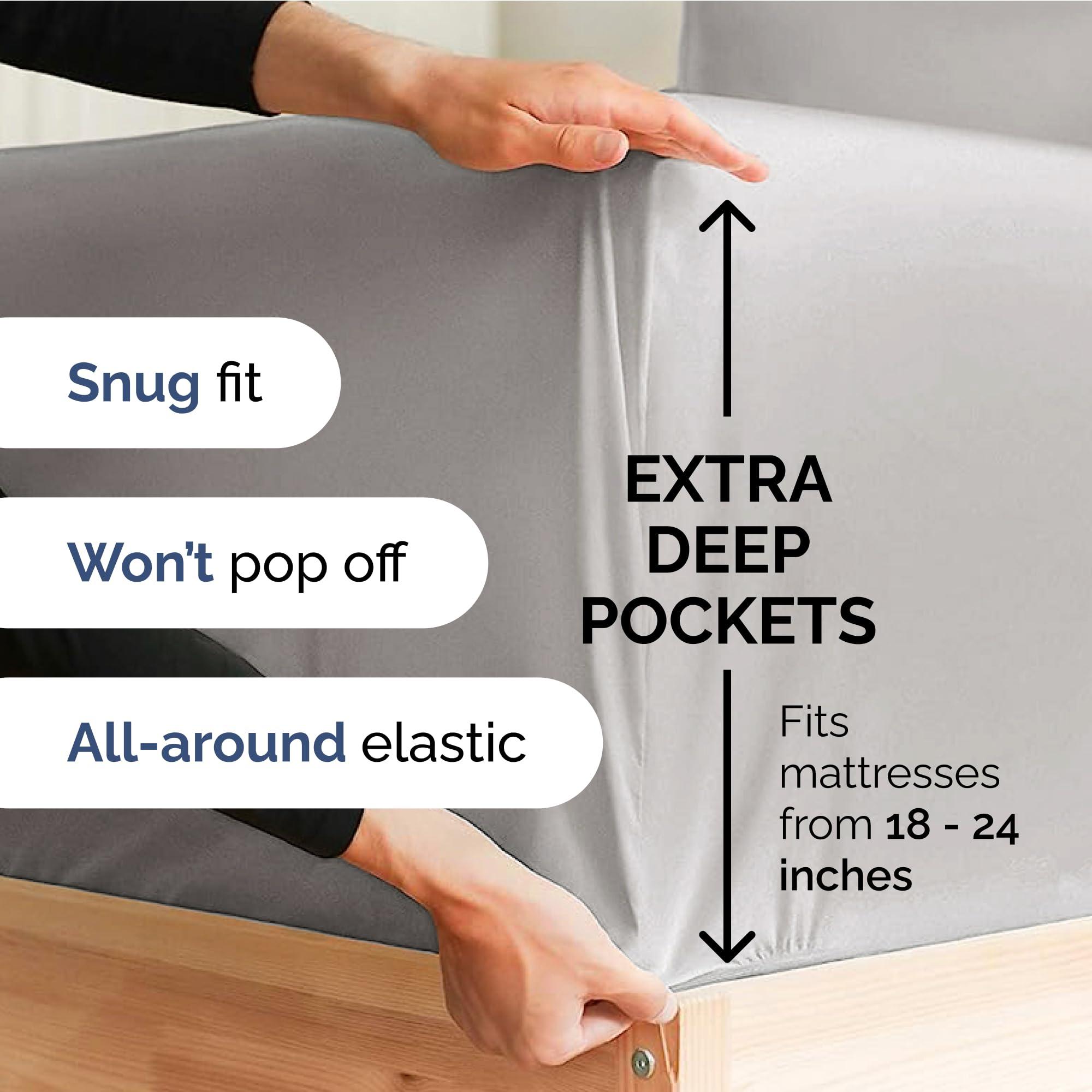 CGK Unlimited Extra Deep Pocket King Sheets - 4 Piece Breathable & Cooling Bed Sheets - Hotel Luxury Bed Sheet Set - Soft, Wrinkle Free & Comfy - Easily Fits Extra Deep Mattresses - Deep Pocket French Grey Sheets