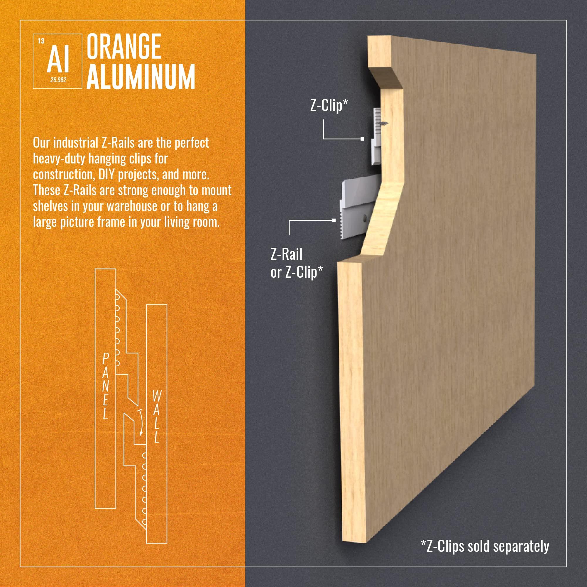 Orange Aluminum 24\" Pair Z-Clip 375 Panel Clips Mill Finish .250\" x .375\" x .219\" Heavy-Duty French Cleat for Hanging, Speaker Mounts, and Wall Hardware by Orange Aluminum - Made in USA