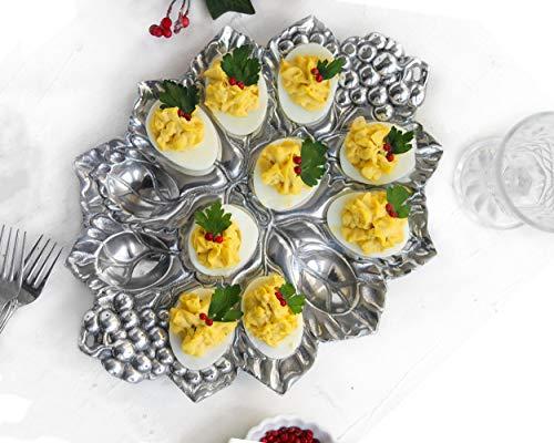 Arthur Court Arthur Court Metal Deviled Egg Holder Tray Grape Pattern Sand Casted in Aluminum with Artisan Quality Hand Polished Designer Tarnish-Free 12.5 inch x 9 inch