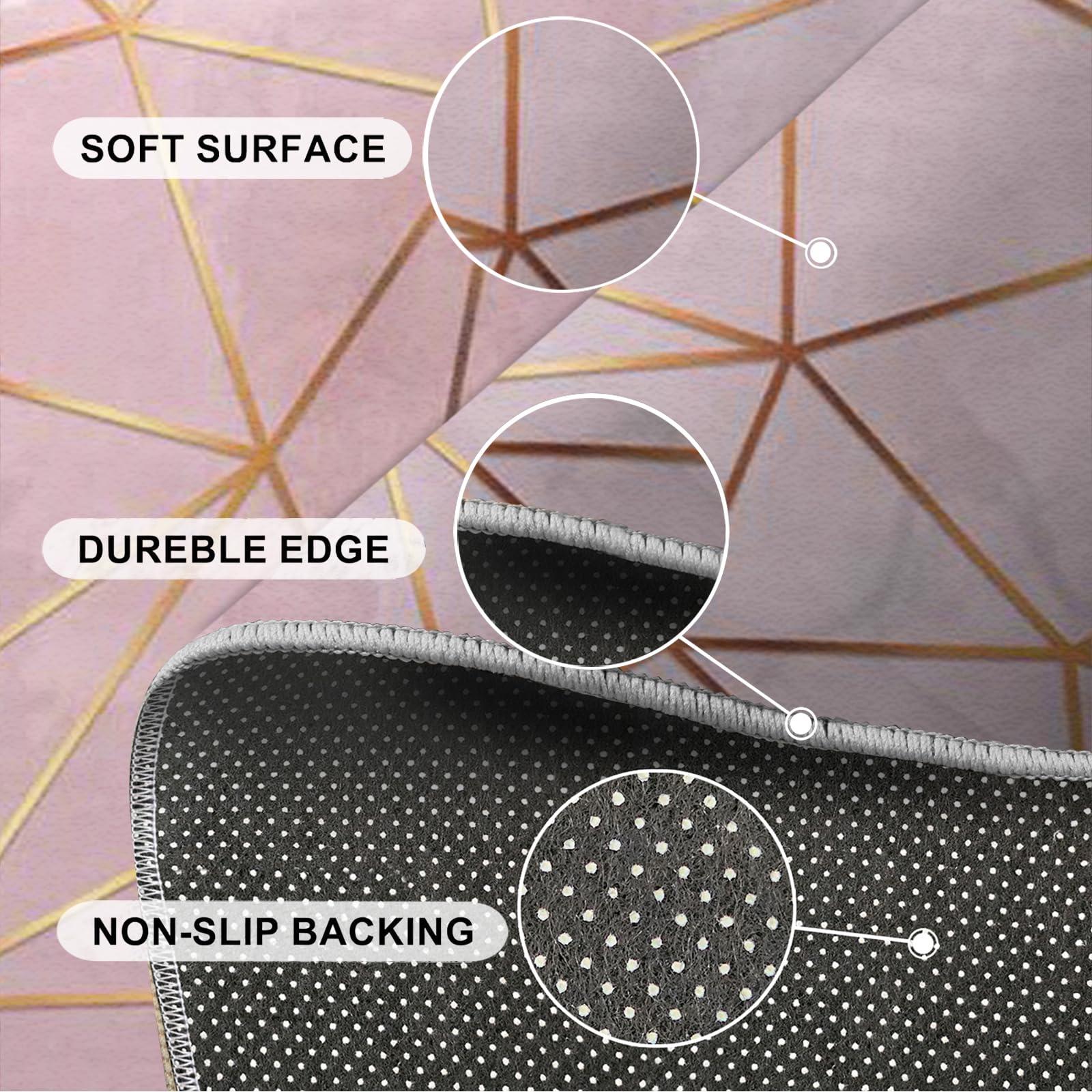 LACEABI Nordic Rose Gold Gradient Geometry Area Rug, Light Luxury Pink Indoor Non Slip Bedroom Rug, Low Pile Foldable Home Decor Carpet for Woman Bedside Living Room Kitchen Dining Room - 3 ft x 5 ft