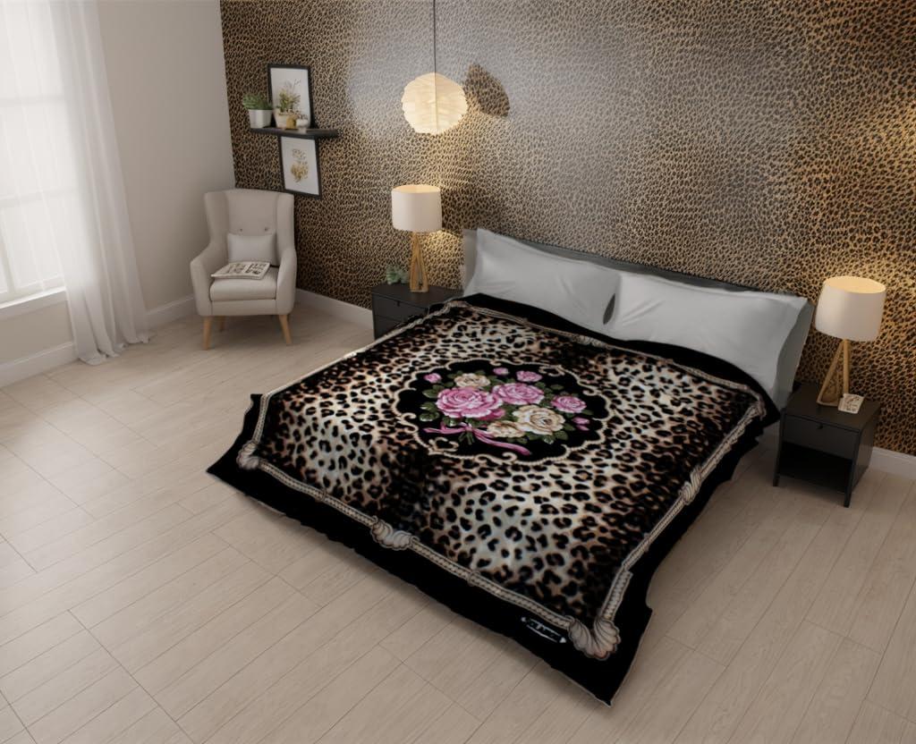SOLARON SOLARON Korean Super Thick Heavy Weight Mink Blanket Bed comforters bedspreads Bedding Comforter (Queen, Flower Leopard Black)