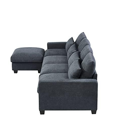 PONLEE Extra Wide Deep Seat Feather Filled Convertible Modular Sectional Sofa Cloud Couch with Reversible Chaise and Waist Pillows, 6 Seater Oversized Sleeper Lounge Sofa&Couches for Living Room Office