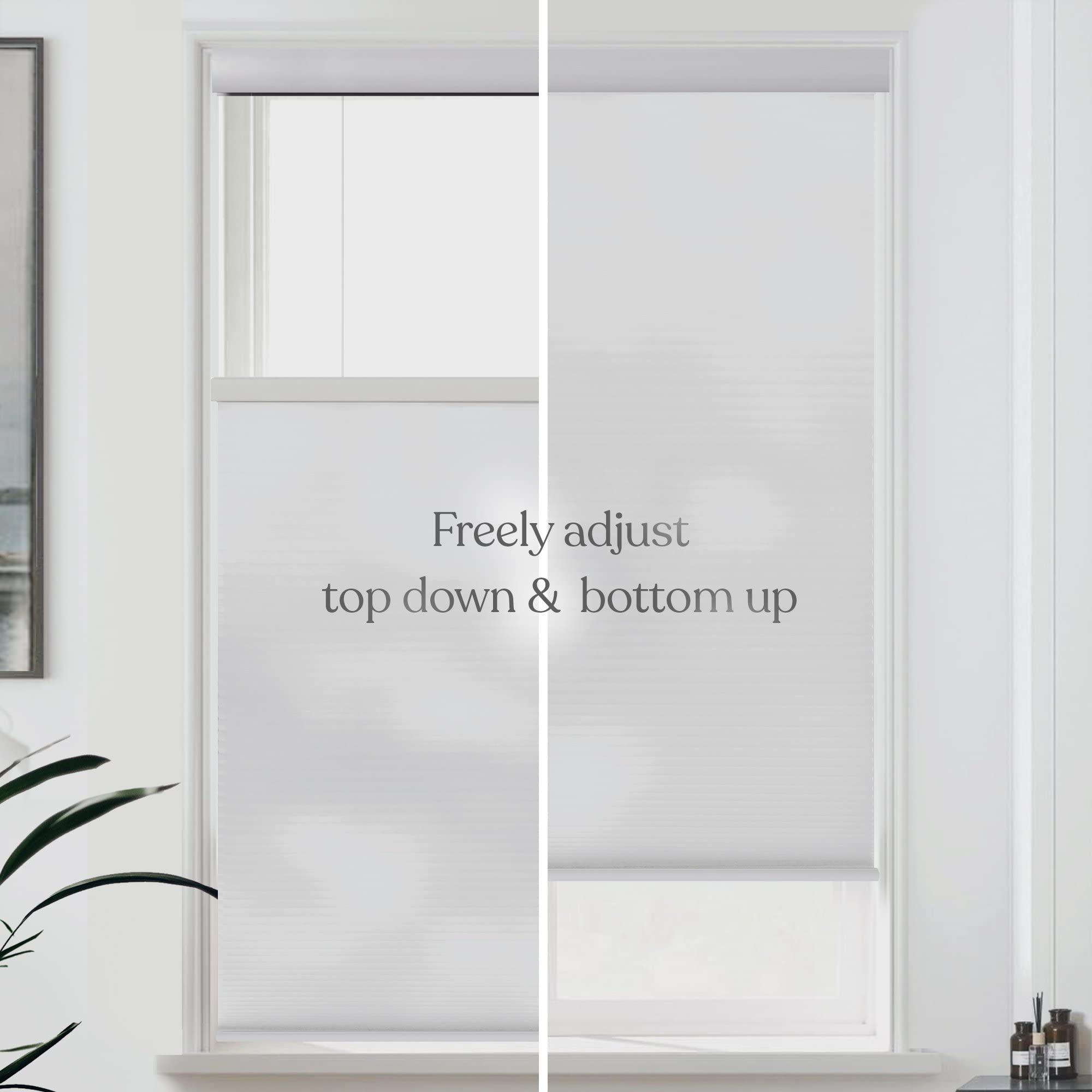 Mood MOOD Top Down Bottom Up Cellular Shades | Luxury Meets Function | Cordless, Light Filtering, Insulation, Acoustic Comfort | Honeycomb Blinds for Windows | Cool White | 60.5" Width x 48" Height