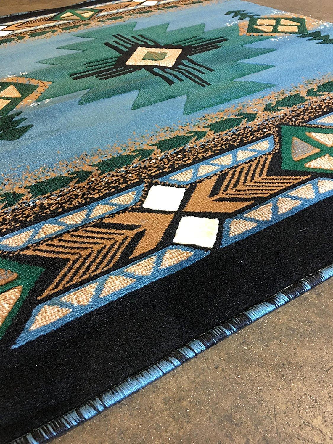 Champion Rugs Champion Rugs Southwest Native American Area Rug Light Blue Green Design #CR527 (5 Feet 2 Inch X 7 Feet)