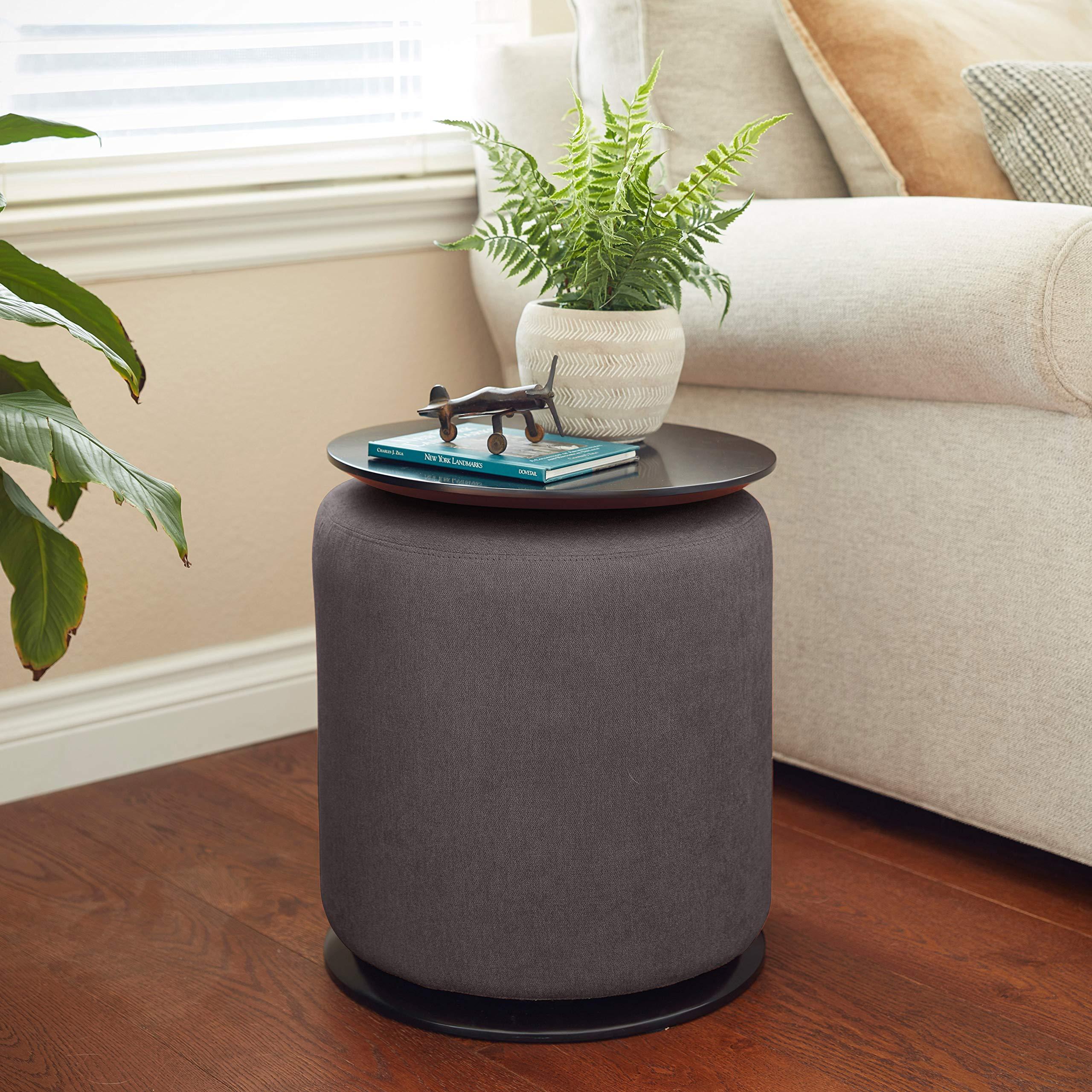 Mission Hills Mission Hills Furniture Accent Table and 18 in Round Nesting Ottoman, Modern Upholstered Fabric Chair, Small Wooden Side Table for Living Room, Bedroom, Home and Office, Dark Grey (2-Piece Set)