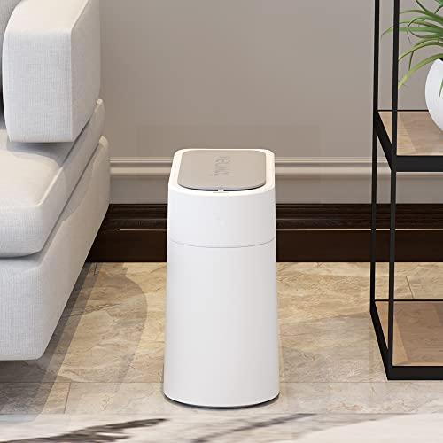 TOWNEW TOWNEW T3 Slim Automatic Infrared Motion Sensor Trash Can with Lid, Self Sealing & Changing 3.4-Gal Waterproof Garbage Can, Bathroom Touchless Trash Cans with Lids- White x1 Refill Ring(Up to 20 Bags)