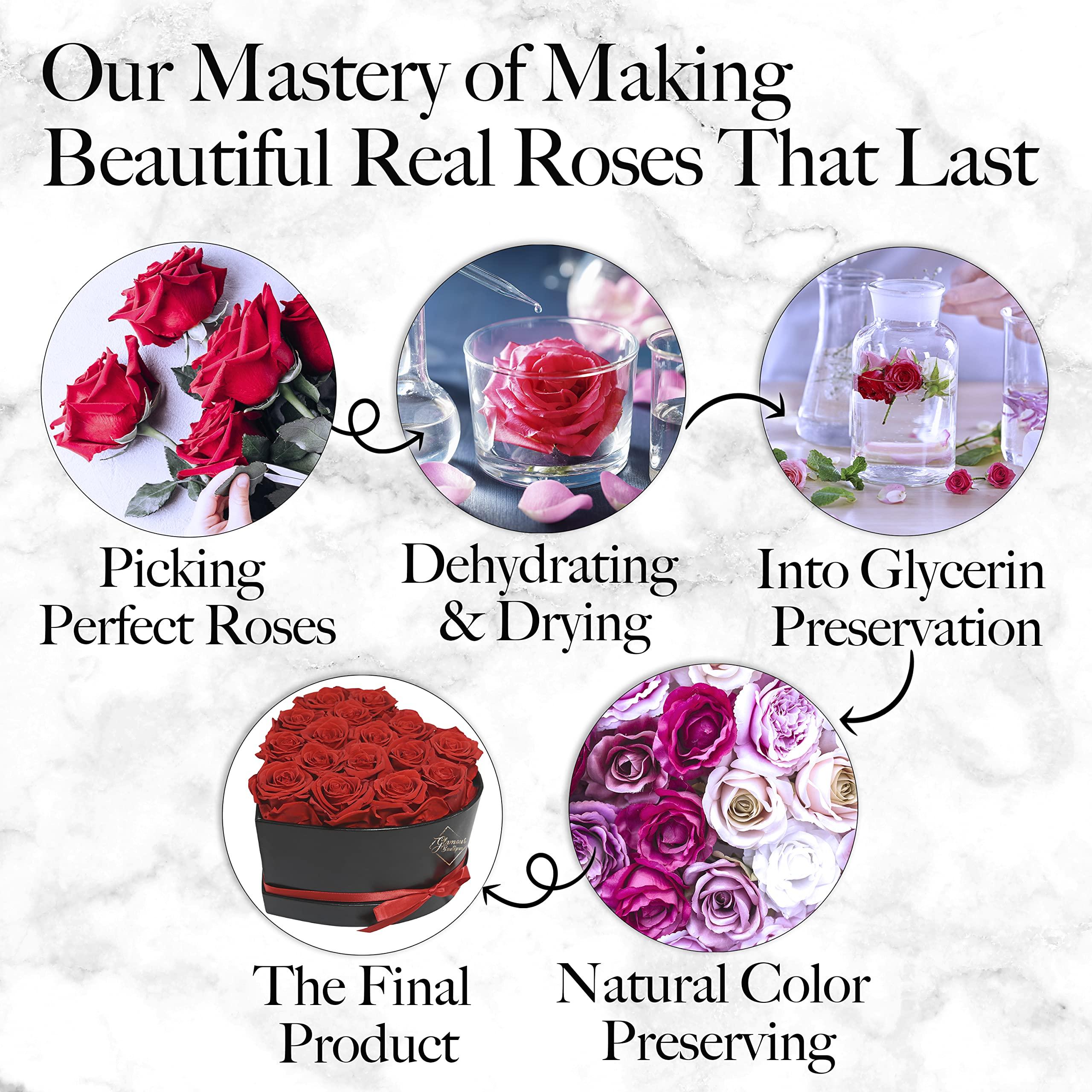 GLAMOUR BOUTIQUE GLAMOUR BOUTIQUE 27 Preserved Roses in a Heart Box - Flowers Forever Valentine\'s Day, Roses Forever for Women, Roses Forever in a Box, Birthday Gifts for Her, Red