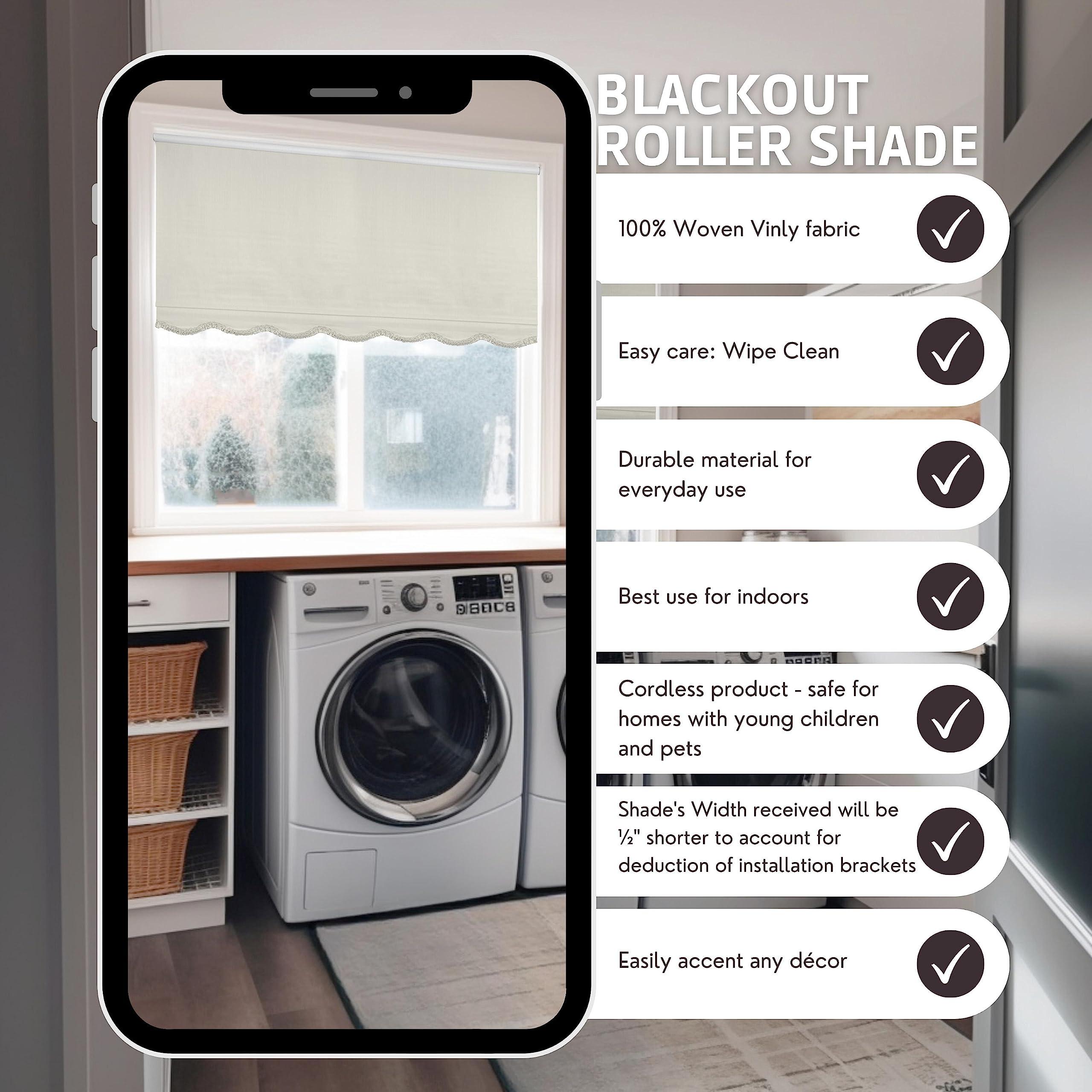 CHICOLOGY CHICOLOGY Blackout Custom Roller Shades, Cordless Blinds, Window Shades for Home, Roller Window Shades,Window Treatments, Door Blinds, Blackout Shades, Ivory Textured (Fringe), 71.5" W X 64" H