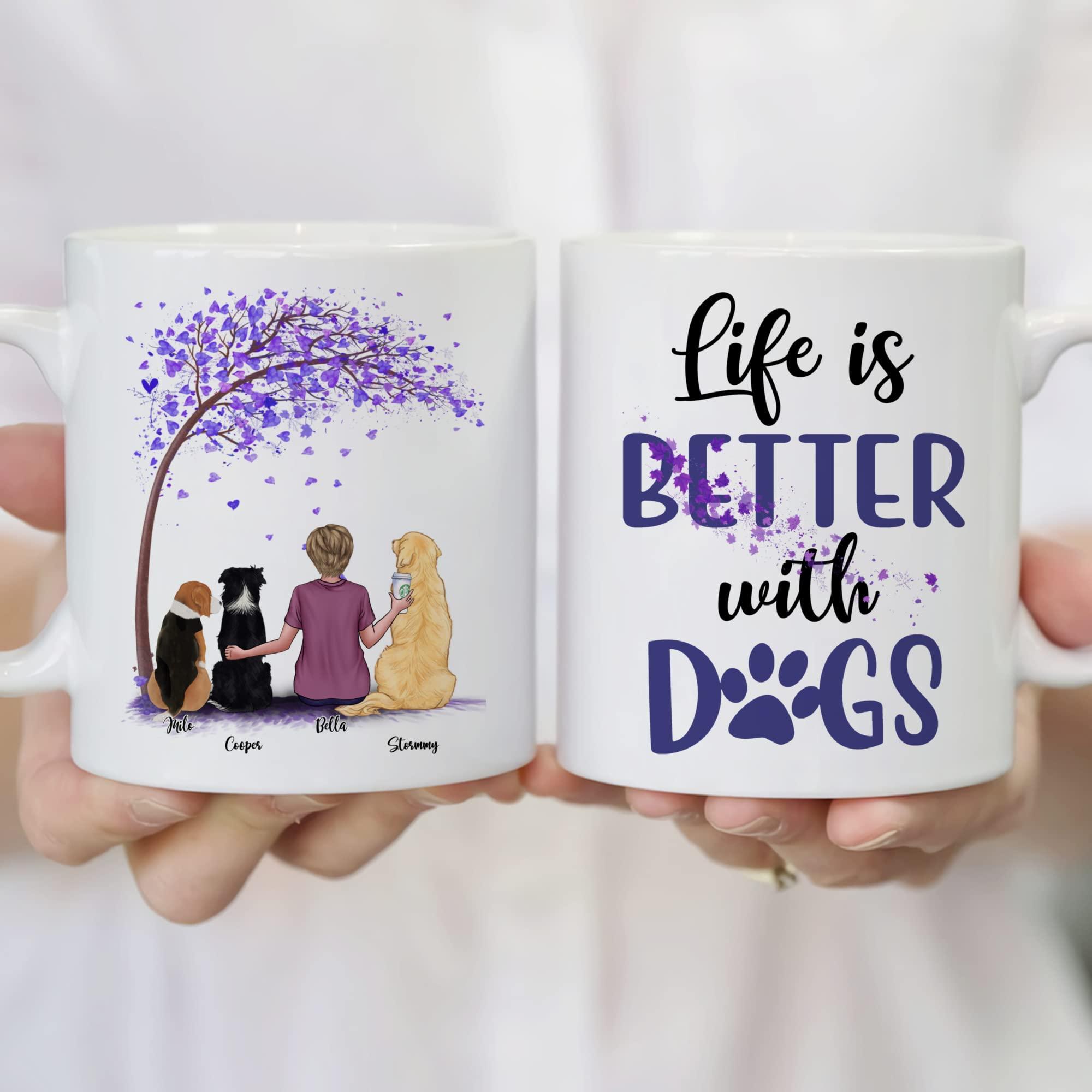Gossby Gossby Personalized Custom Mug (3 Dogs) Life is better with dogs Custom Mugs with Name for Dog Mom Personalized with Any Dog Breed, Pet Name and Photo Pet Memorial Coffee Cup for Friends