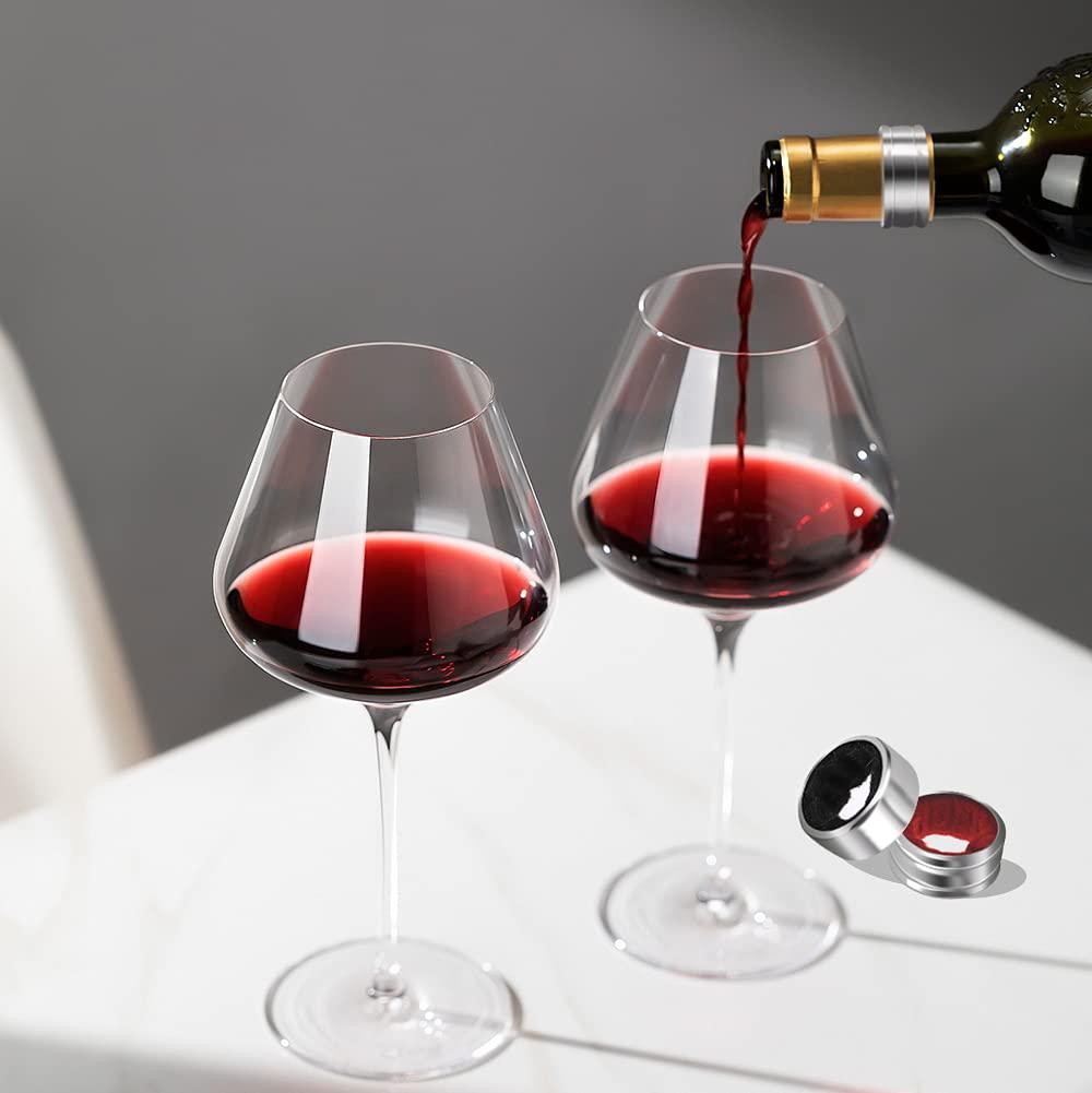 Sunnyac Stainless Steel Wine Bottle Collars, Durable Wine Collar Drip Rings, Simple and Sleek Wine Drop Stopper with Felt, Small Handy Gadgets for Kitchen and Bar (Red Waved)