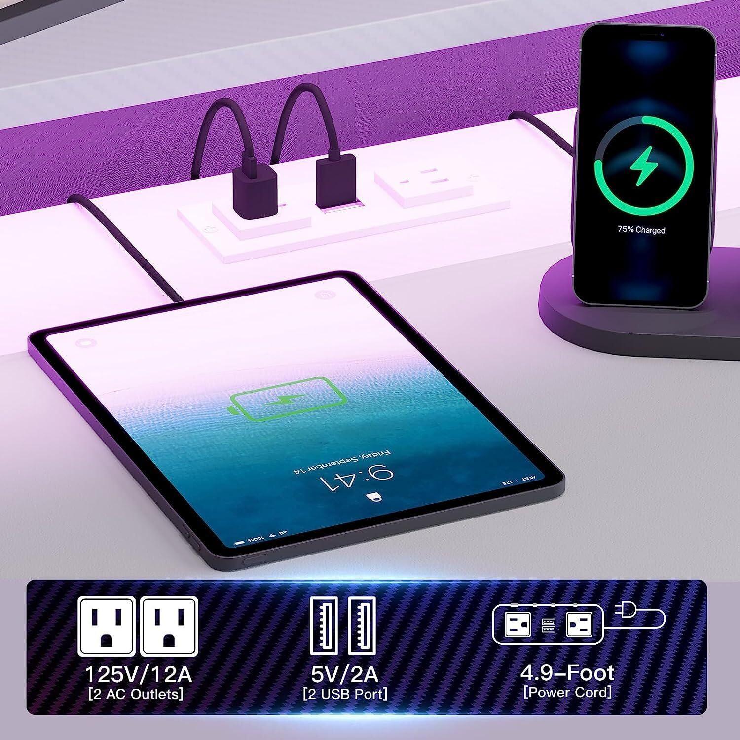 Thaweesuk Shop Thaweesuk Shop New Modern White 79 Inches U Shaped Gaming Computer Desk 2 Fabric Drawers LED Lights Monitor Stand Shelf Shelves Storage File Drawer Power Outlet Light Outlets Table Home Office Wood