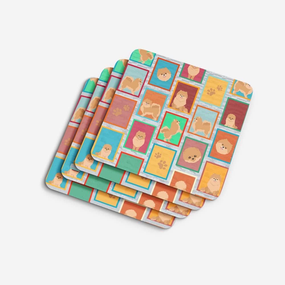 Caroline's Treasures Caroline's Treasures MLM1169FC Lots of Orange Pomeranian Foam Coasters Set of 4 Cup Coasters for Indoor Outdoor, Tabletop Protection, Anti Slip, Mouse pad Material