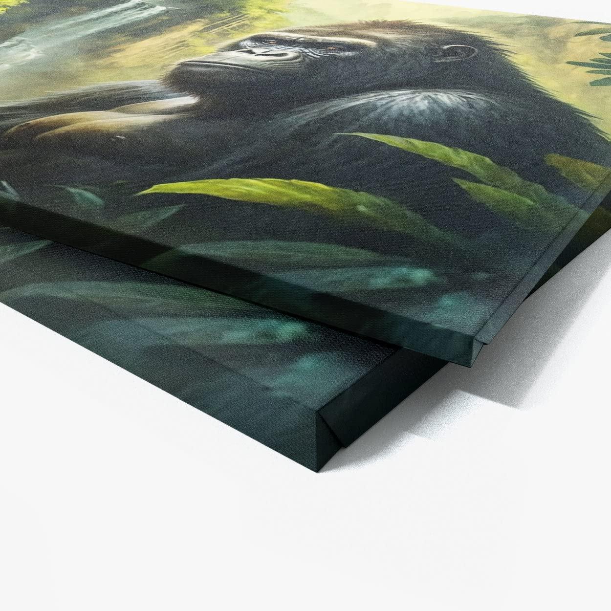 Sense Canvas Sense Canvas Gorilla Realistic Jungle 4 Canvas Art - Home Decor Wall Art Print Poster Painting Large 40x30 / 0.75"