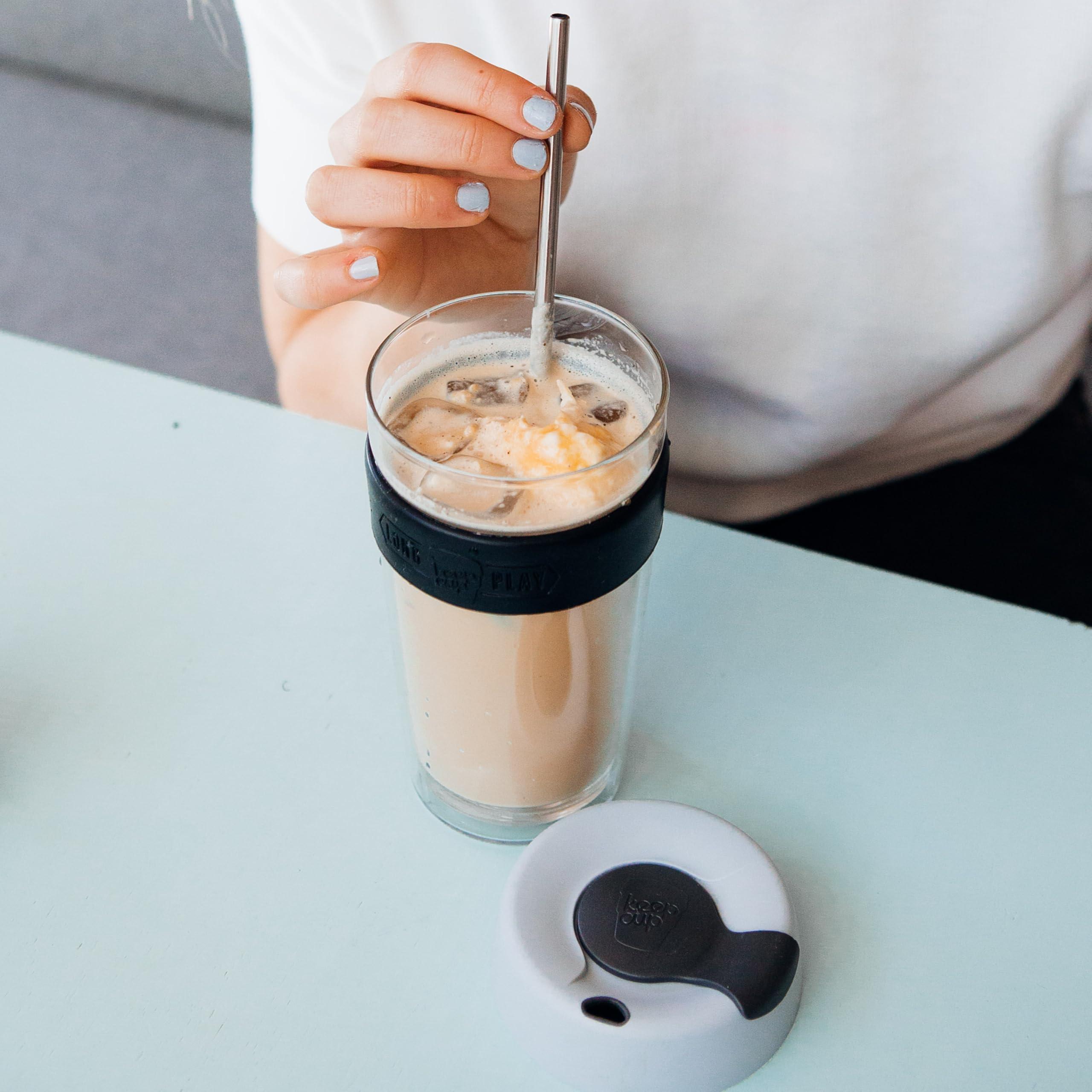 KeepCup KeepCup Longplay - Reusable Coffee Cup, Double Wall Glass with Removable Sleeve and splashproof Sipper lid - 12oz/340ml - Roseate