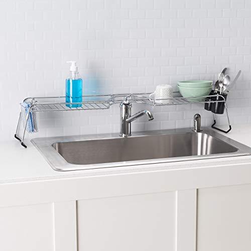 Home Basics Home Basics Over Sink Shelf, (Chrome) Steel Over The Kitchen Sink Organizer for Soap, Sponges, Scrubbers, and More | with Cutlery Holder