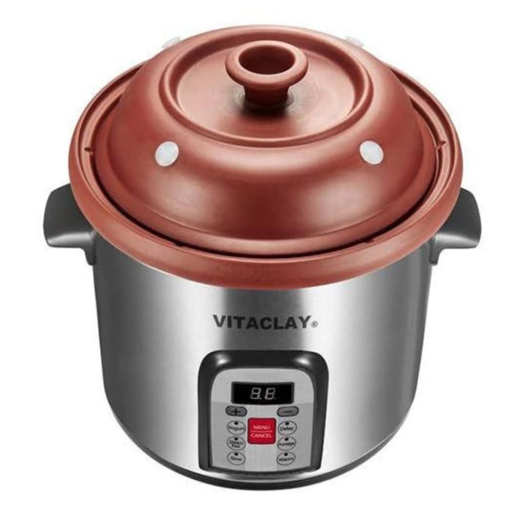 VitaClay Vitaclay Smart Organic Clay Multi Crocks Stock Pot - Toxin Free Clay Electric Pot for Cooking Bone Broth, Large Slow Cooker, Yogurt Maker, Stew Pot with Natural Earthen Clay Crock, 6 quart / 5.7 liter