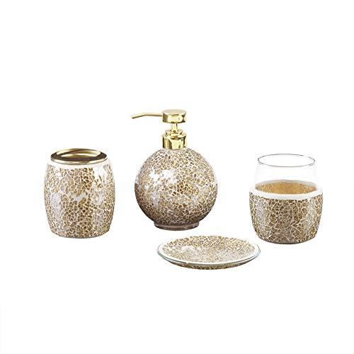 Madison Park Madison Park Mosaic Bathroom Accessories Set , 4 Piece Bath Accessory Sets With Gold Soap Dispenser , Toothbrush Holder , Tumbler And Ring Tray