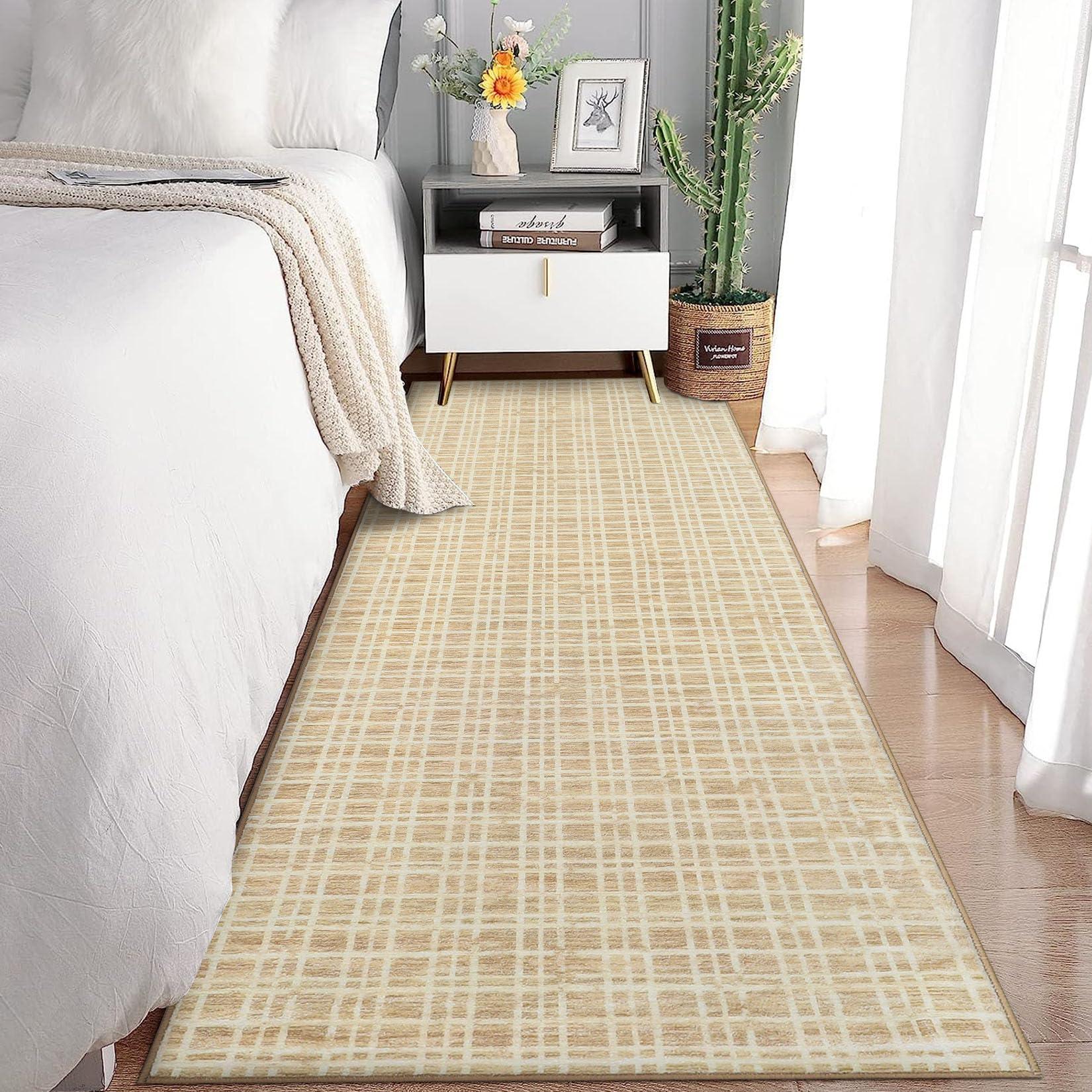 NANAN NANAN Runner Rugs 2x6 Washable Modern Hallway Rug Non Slip Checkered Rugs for Entryway Bedroom Entrance Laundry Bathroom Low Pile Plaid Living Room Rug Non Slip Farmhouse Area Rug Yellow