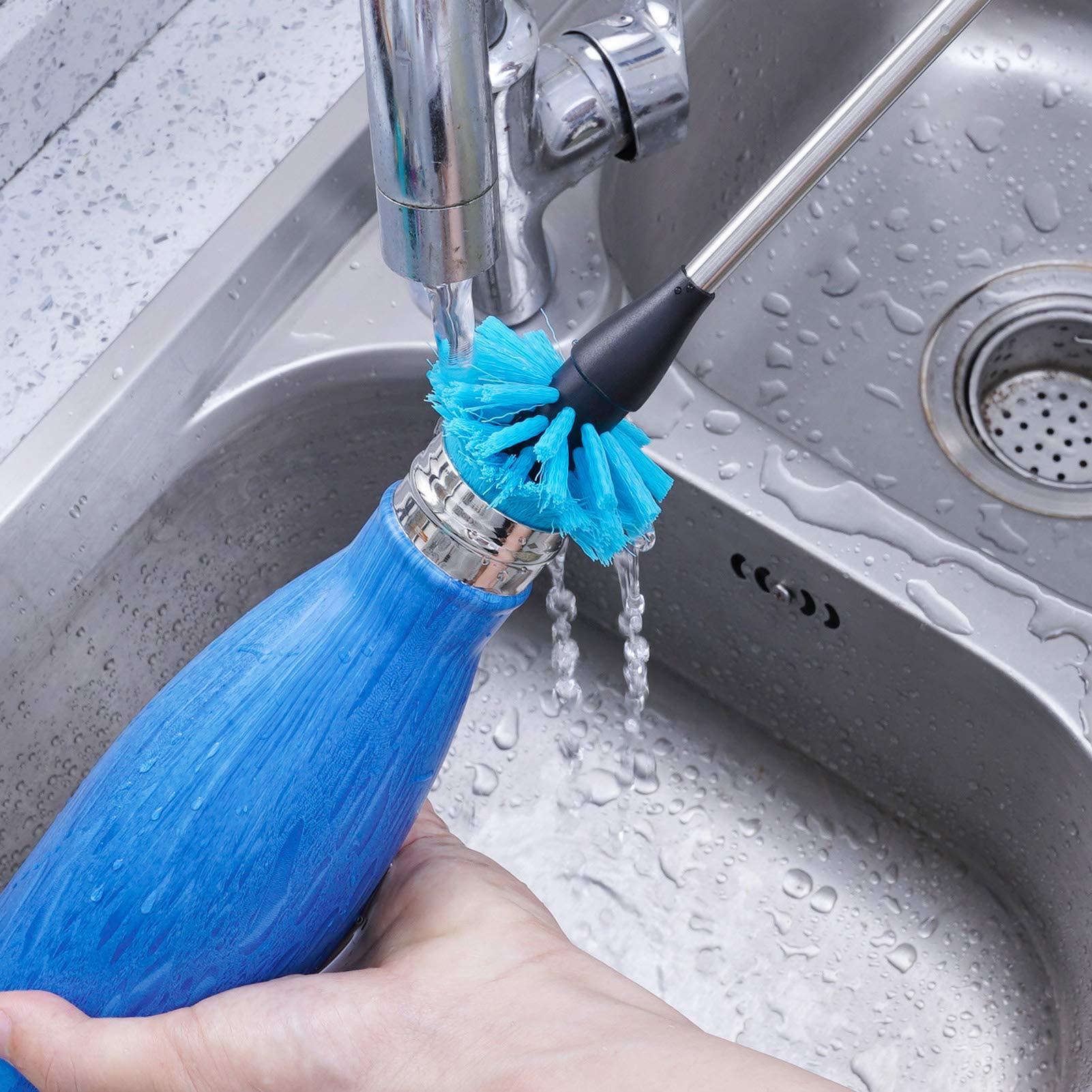 MOSOLAN MOSOLAN Stainless Steel Water Bottle Brush, Long Handle Scrubbing Brush, Built for Cleaning Sports Bottles, Baby Bottles, Cups, Coffee Mugs, Glasswares, Wine Decanters, Flask, 2 Pack, 15 in