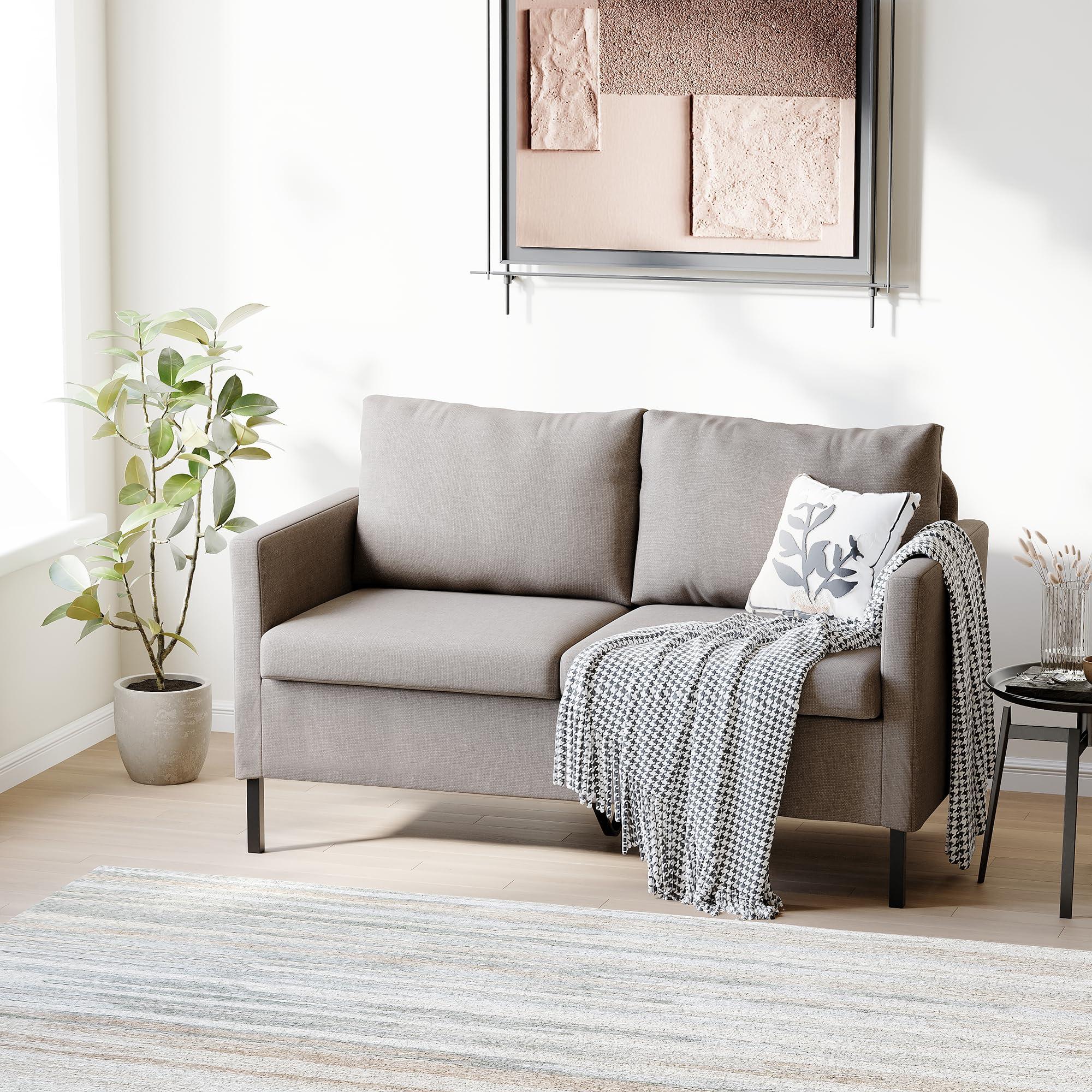 TYBOATLE TYBOATLE Fabric Modern Small Loveseat Sofa Couch for Living Room, 51 Inch Upholstered 2-Seater Love Seats w/Iron Legs for Compact Small Space, Apartment, Bedroom, Dorm, Office (Beige)