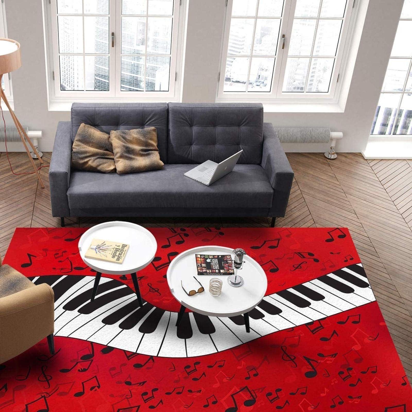 MLWC Red Music Lover Area Rug, Black White Piano Keys Decorative Rug, Easy Clean Carpet with Anti-Slip Backing for Bedroom Living Room Dining Room Office 3ftx5ft