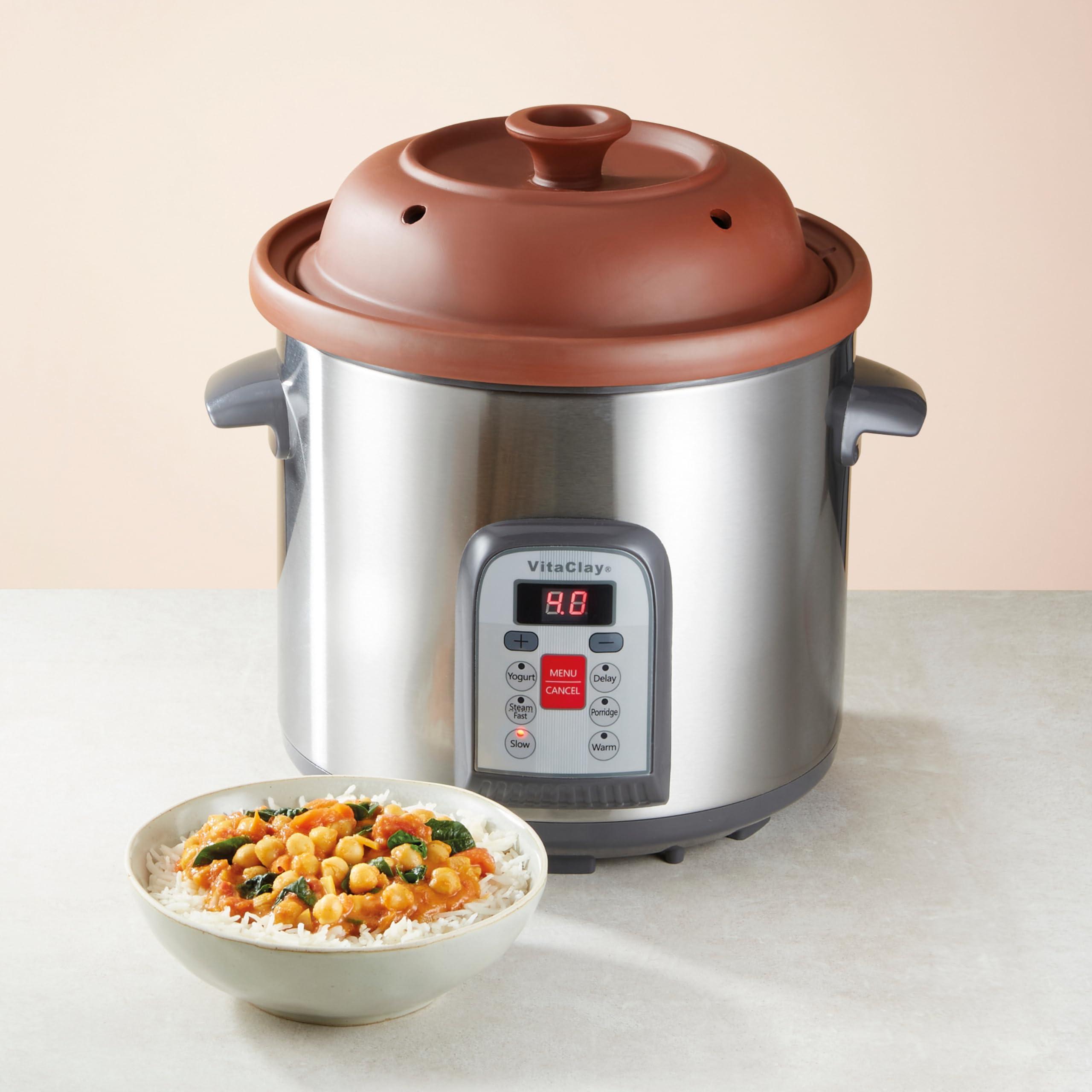 VitaClay Vitaclay Smart Organic Clay Multi Crocks Stock Pot - Toxin Free Clay Electric Pot for Cooking Bone Broth, Large Slow Cooker, Yogurt Maker, Stew Pot with Natural Earthen Clay Crock, 6 quart / 5.7 liter