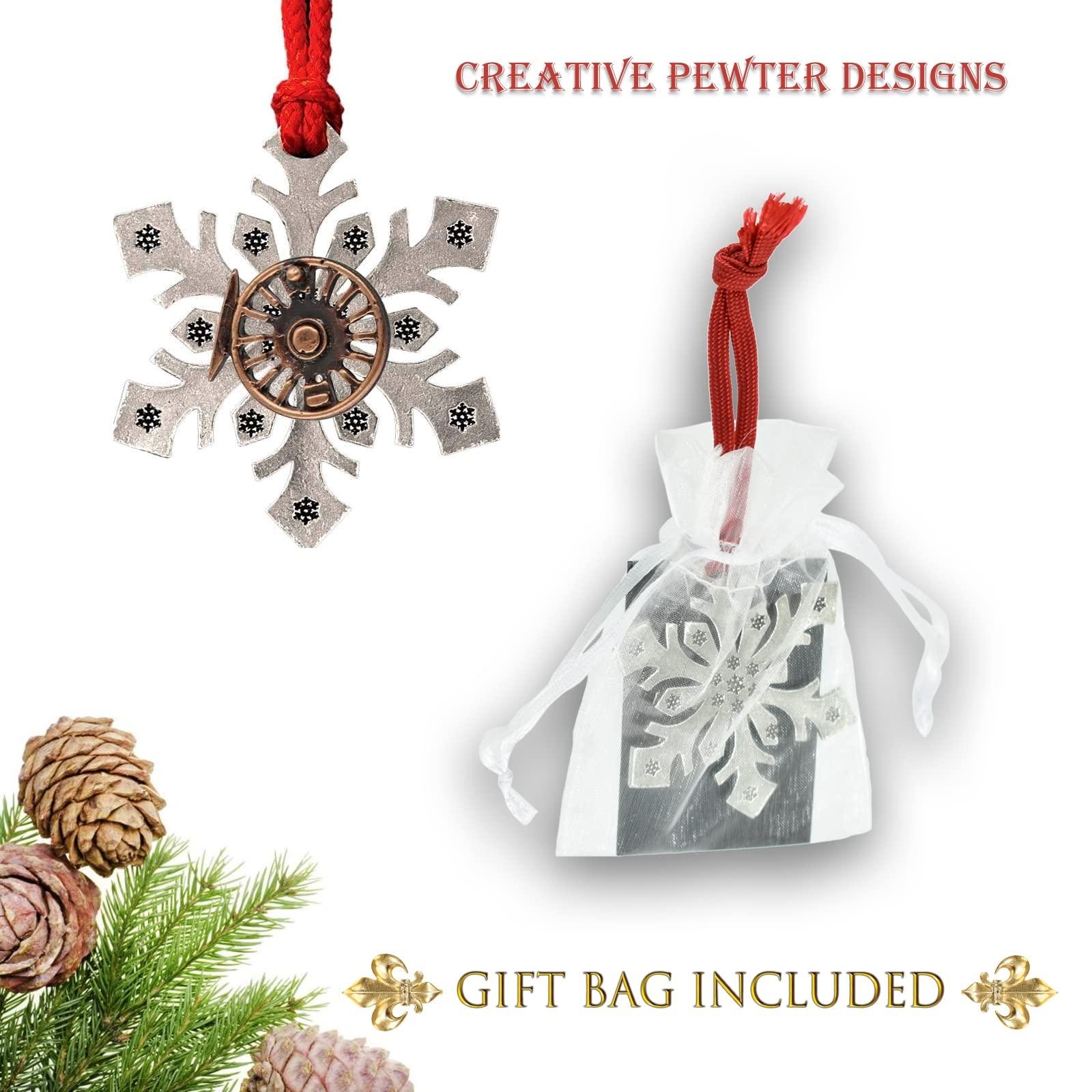 Creative Pewter Designs Fly Fishing Reel Snowflake Ornament, Pewter Snowflake, Copper Plated Reel, 2 1/4 Inches, 100% Handmade in the USA, Flyfishing, Fly Reel, Metal, Holiday Ornament, Christmas Gift,