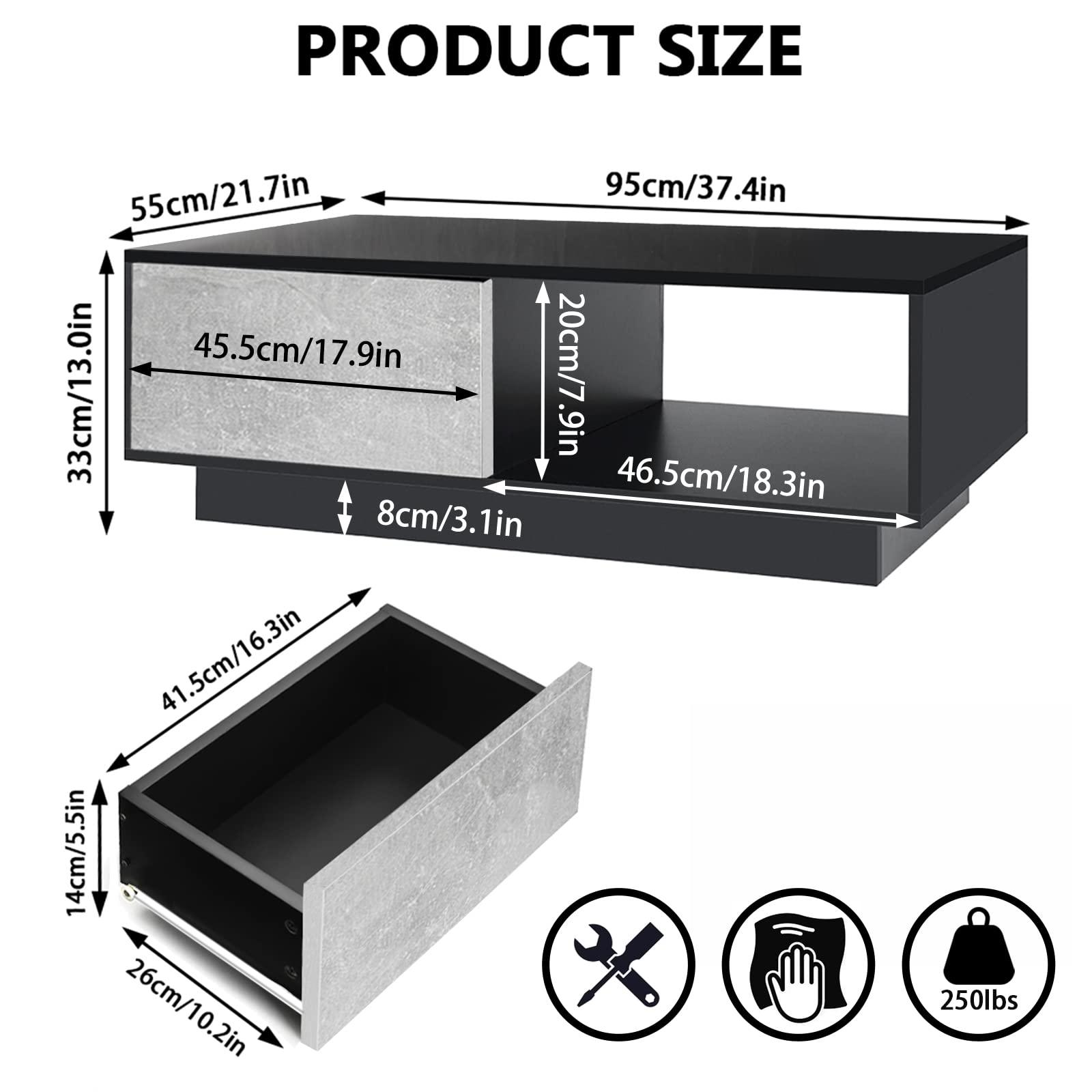 HOMMPA HOMMPA Small LED Coffee Tables for Living Room Grey Coffee Table with LED Lights Modern Low Profile Center Table with High Gloss Table Top for Small Place 13\" Tall