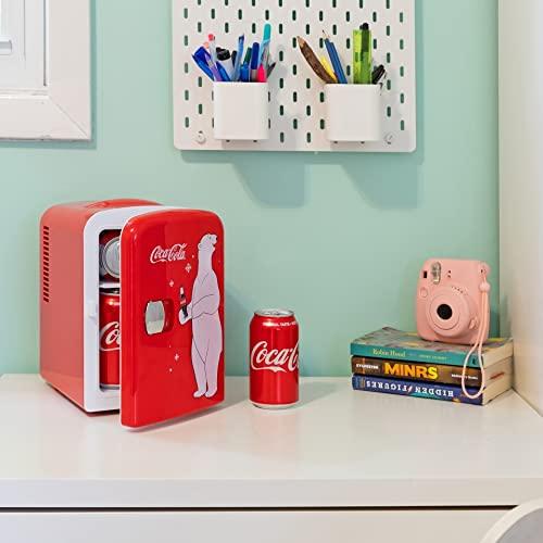Koolatron Coca Cola Mini Fridge for Bedroom Skincare Cosmatic Office 4L Small Refrigerator Classic Coke Bottle Portable Fridge Mini Fridge for Dorm Fridge Ideal for Snacks Drinks Red