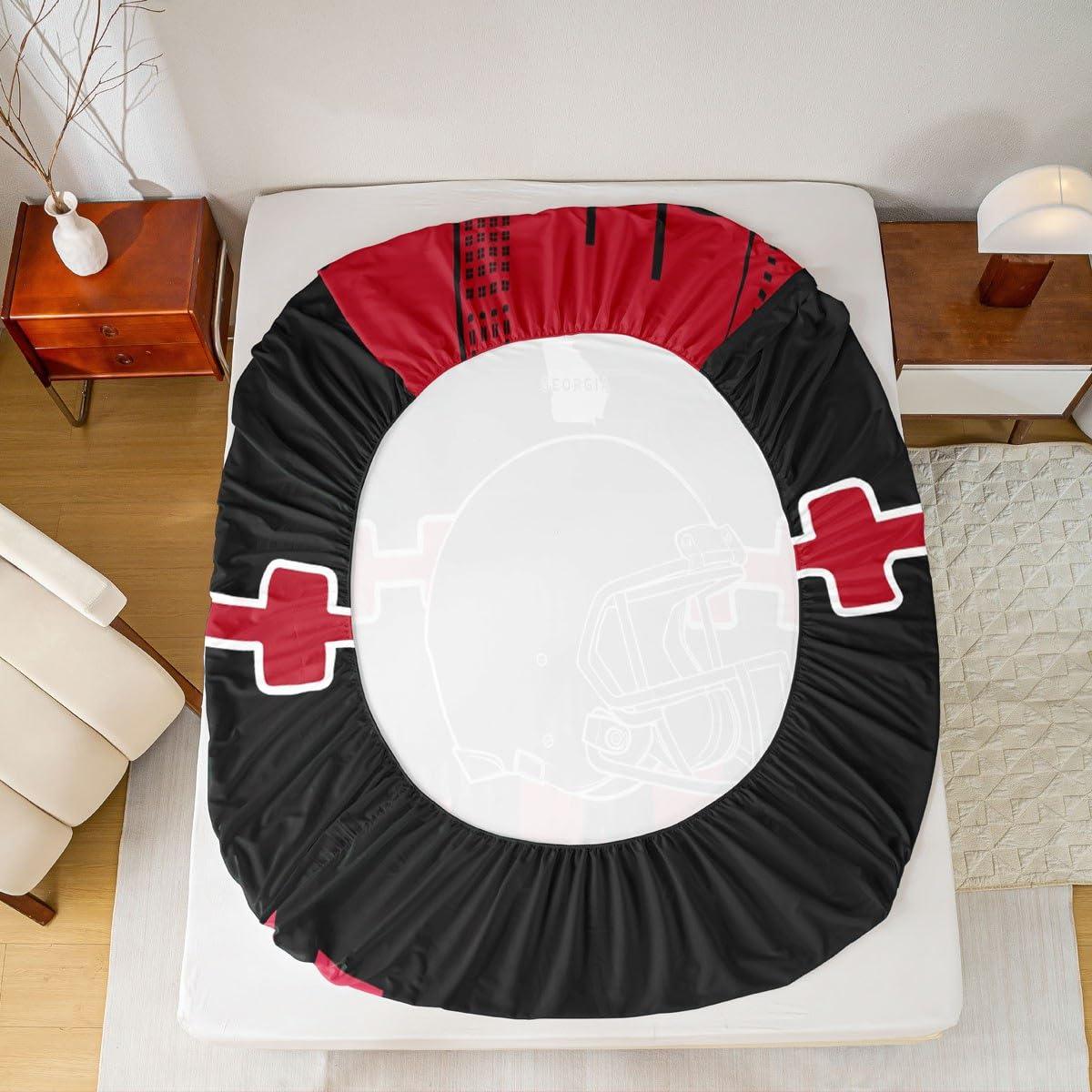 Erosebridal Erosebridal Football Fitted Sheet Twin Size for Football Fan,American Football Bed Sheets for Kids Boys Girls,Football Players Bed Set,Rugby Bedding Set with 1 Pillowcase(Atlanta),Black Red