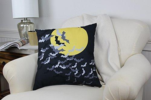 One Bella Casa One Bella Casa 11495PL16 Flock of Bats Moon Pillow by OBC, 16" x 16", Black/Yellow
