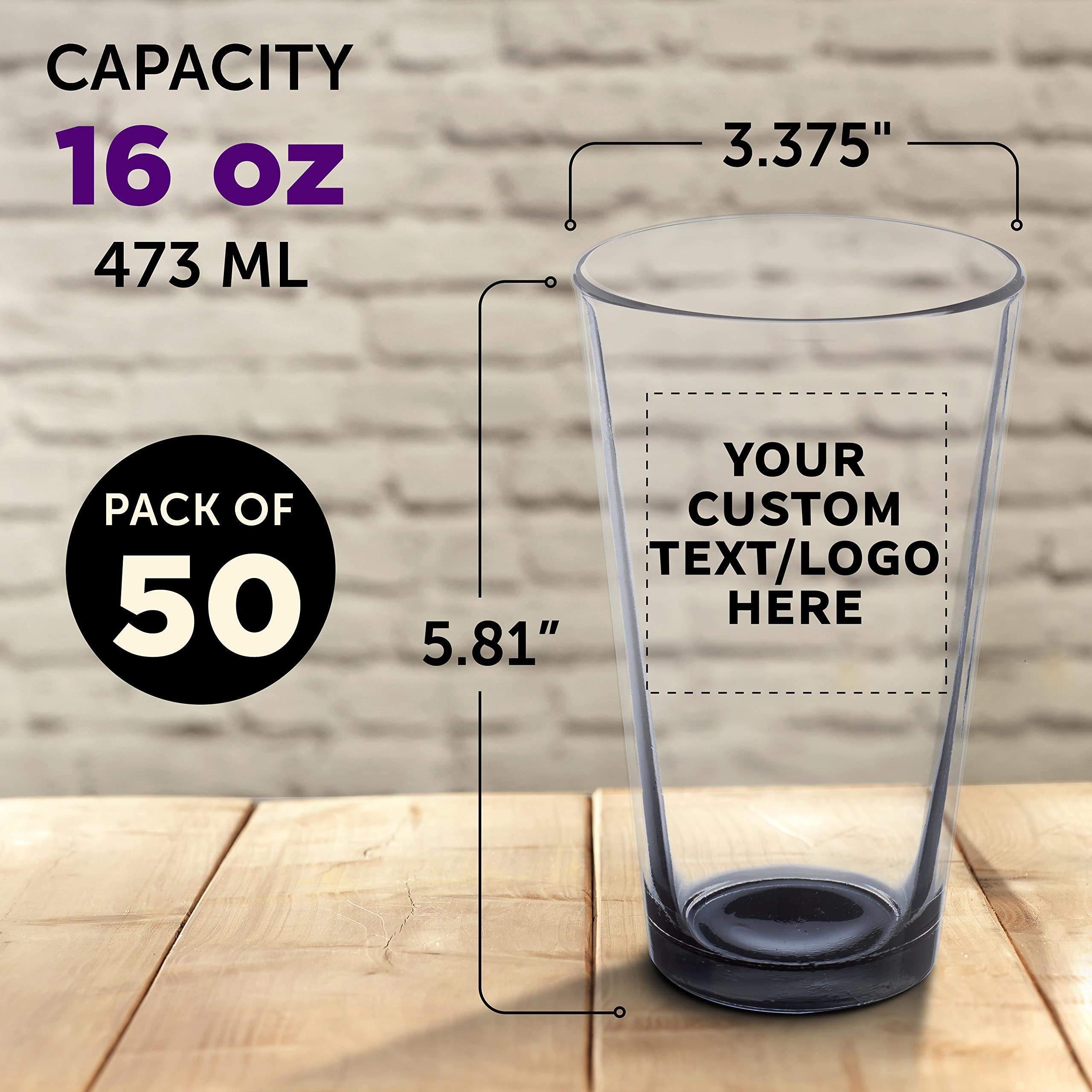 DISCOUNT PROMOS Custom Libbey Pint Glass 16 oz. Set of 50, Personalized Bulk Pack - Beer Glasses, Heavy Duty Drinkware - Black