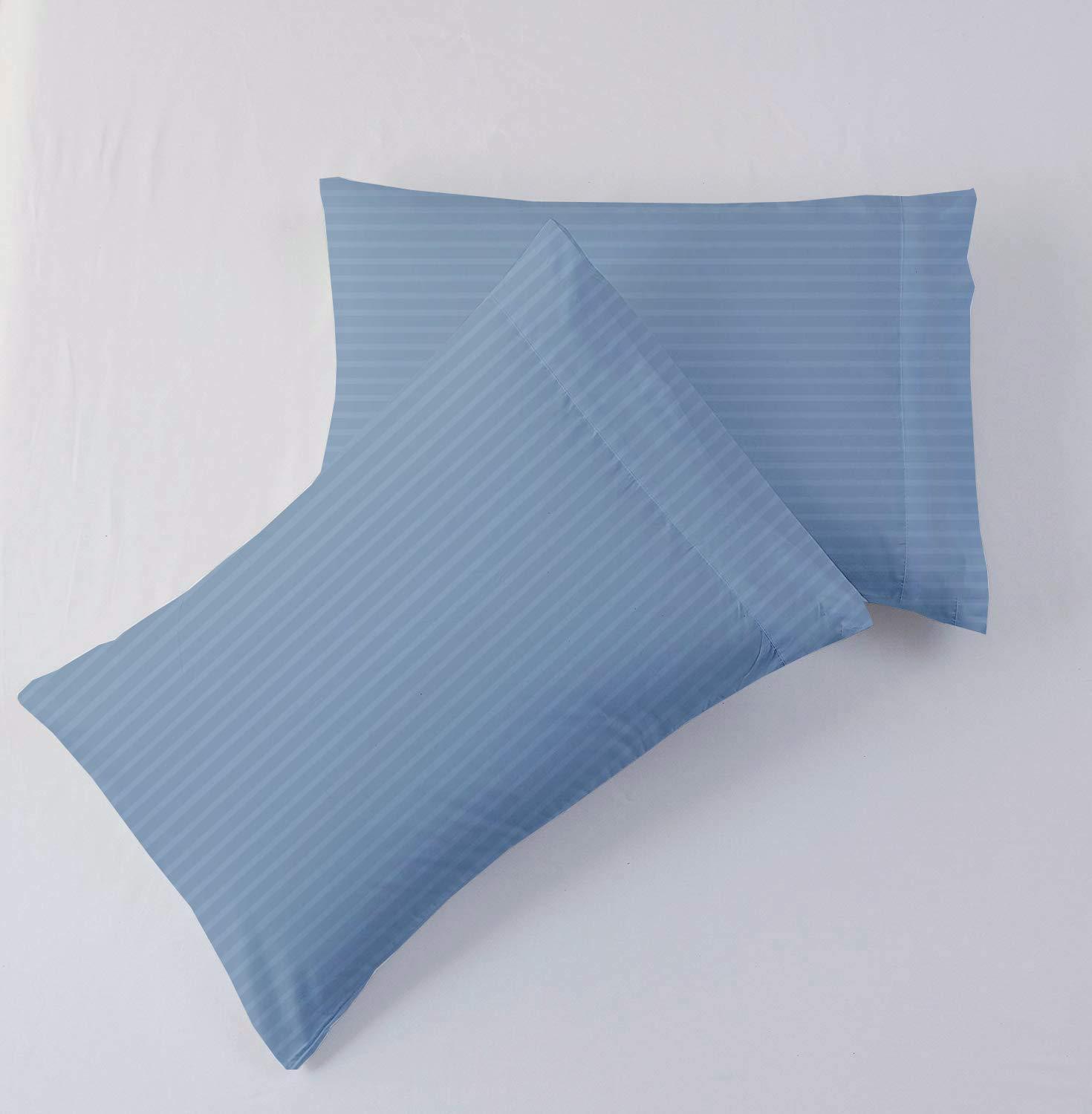 Cottington Lane California King Size Sheet Set-100% Egyptian Cotton Bed Sheets-400 TC Cotton Sheets-4 Piece Sheet Set Fits Mattress Upto 16 Inch Deep Pocket Fitted Sheet-72 x 84 Size Sheets for Light Blue Stripe Bed